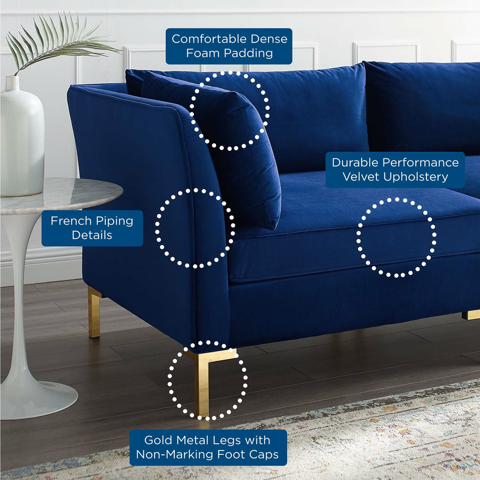 Luxury 4-Piece Performance Velvet Sectional Sofa Set - Modern Velvet Upholstered Living Room Furniture for Home Theater & Family Gatherings