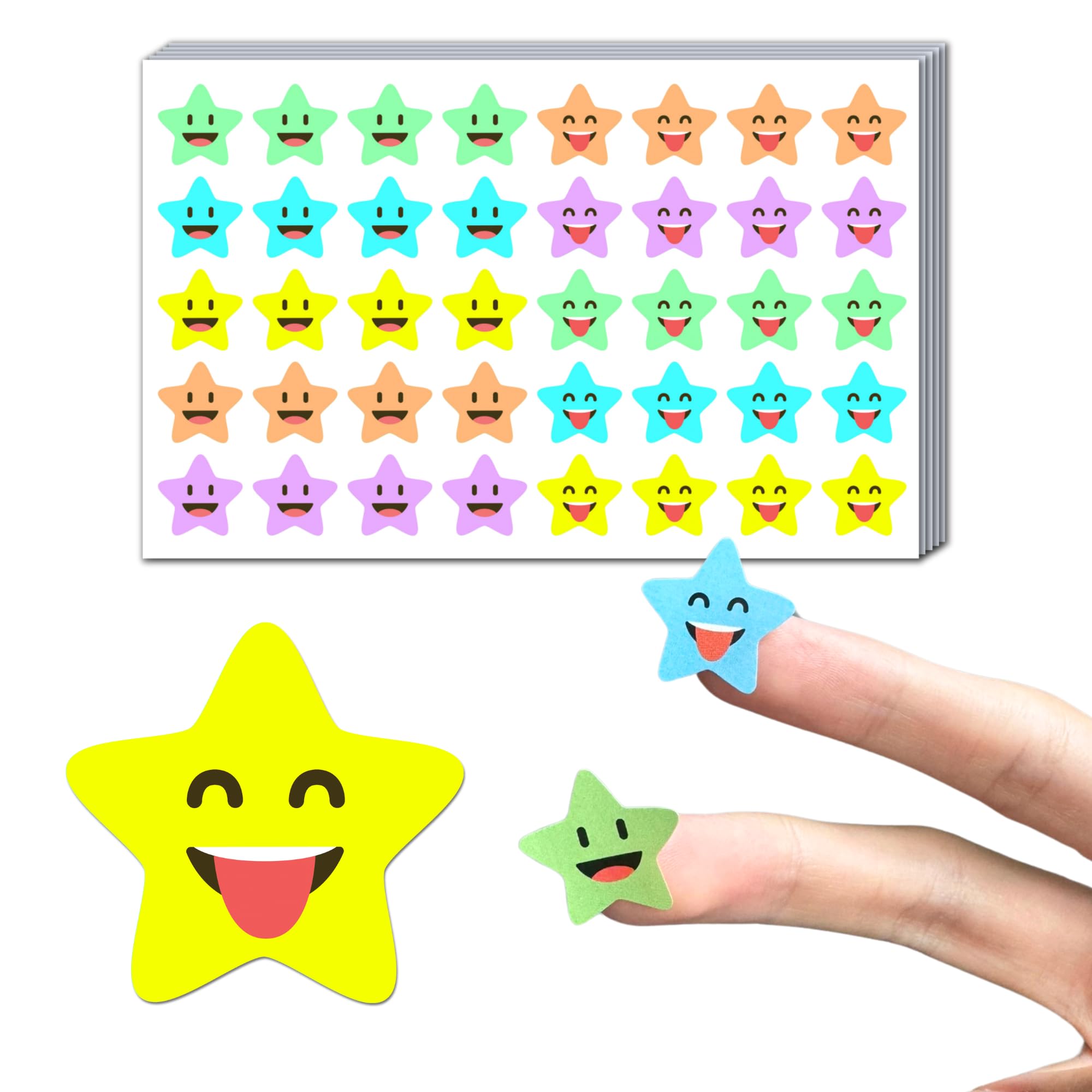 1000 Pieces Smiley Star Stickers for Teachers - 20mm Self-Adhesive Labels - Perfect for Classroom Rewards, Student Motivation & DIY Crafts