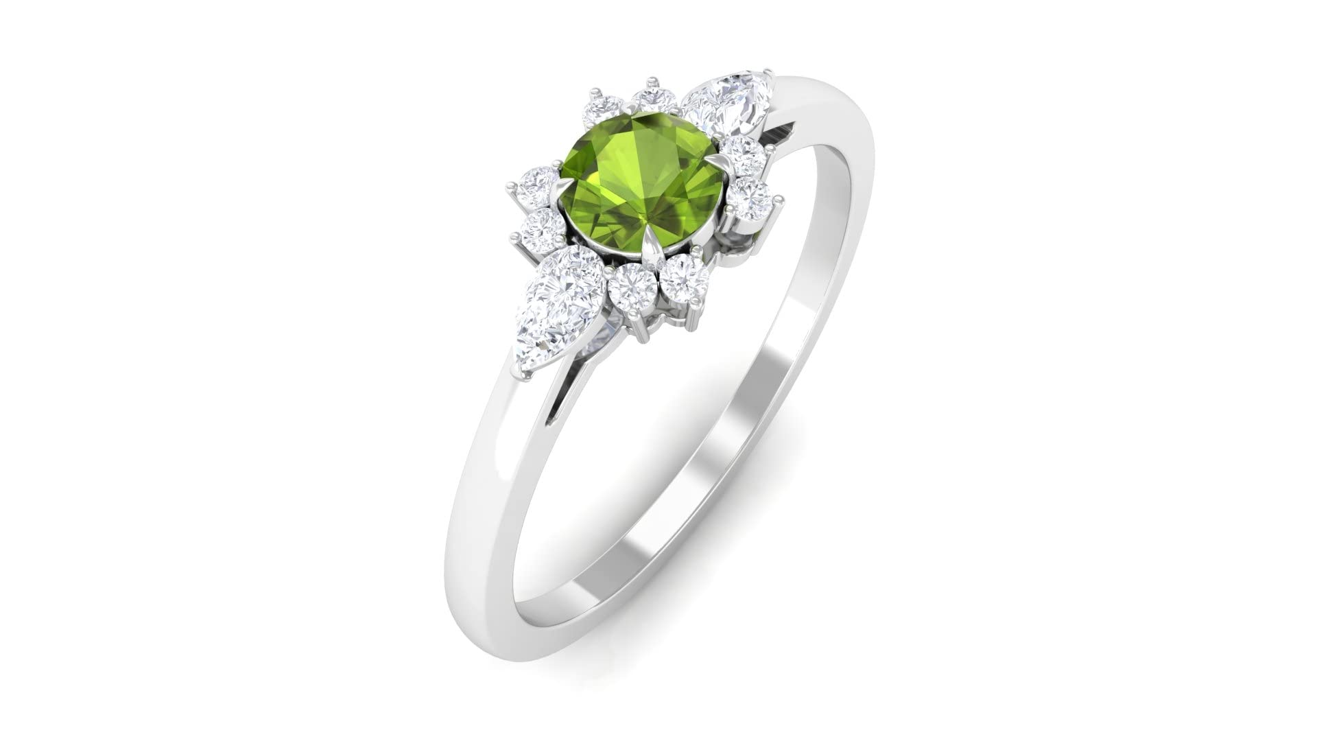 Natural Peridot Promise Ring for Women - 14K Solid Gold Round Cut Green Peridot & Diamond Accent Ring - Perfect for Engagement, Anniversary, Self-Love Gift & Special Occasions