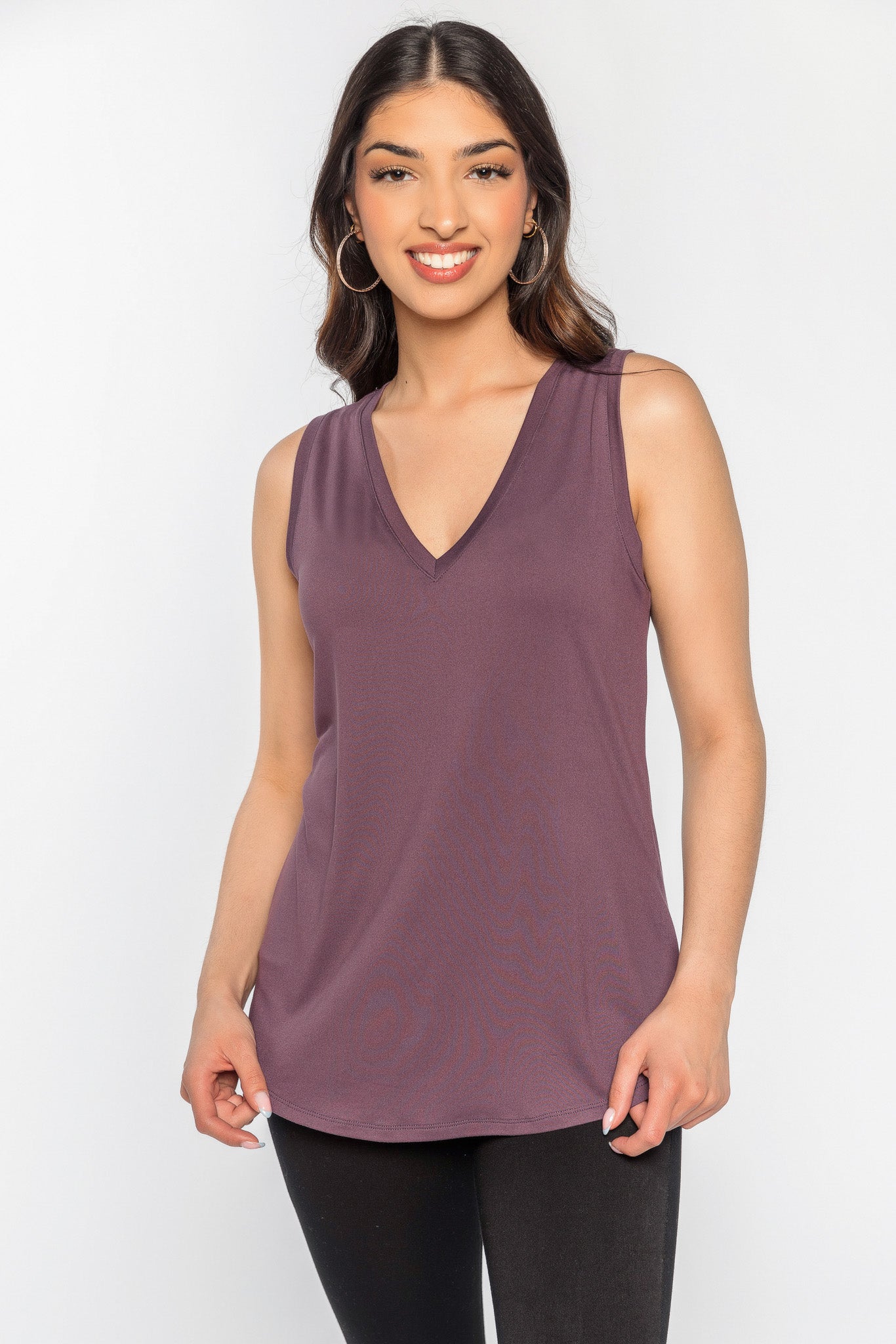 Women's Brushed Sleeveless V-Neck T-Shirt - Soft Comfortable Casual Top for Summer, Workout, and Layering