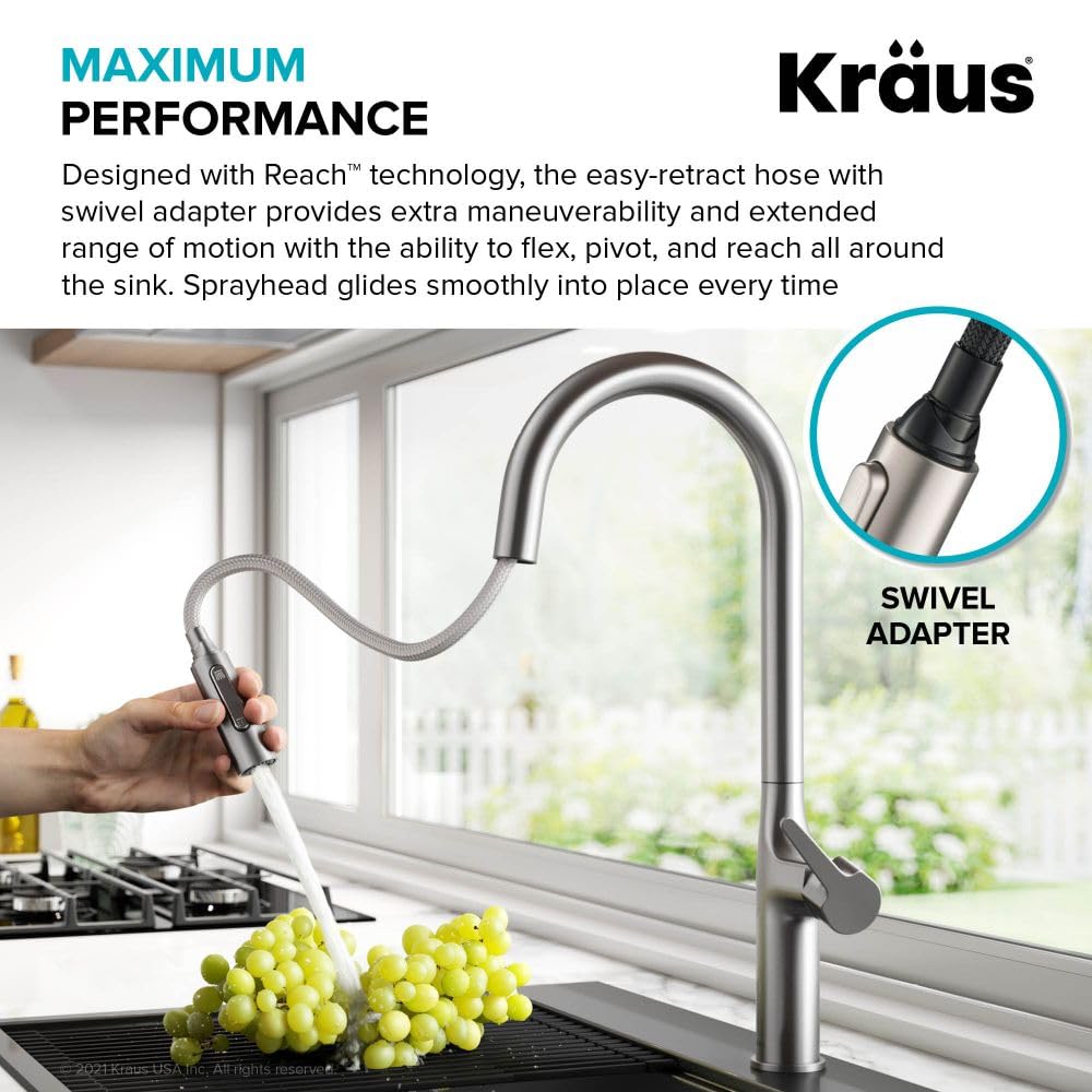 KRAUS Oletto Tall Modern Pull-Down Single Handle Kitchen Faucet - Spot Free Stainless Steel (KPF-3101SFS) | High Arc Design for Deep Sinks, Perfect for Washing Large Pots & Vegetables