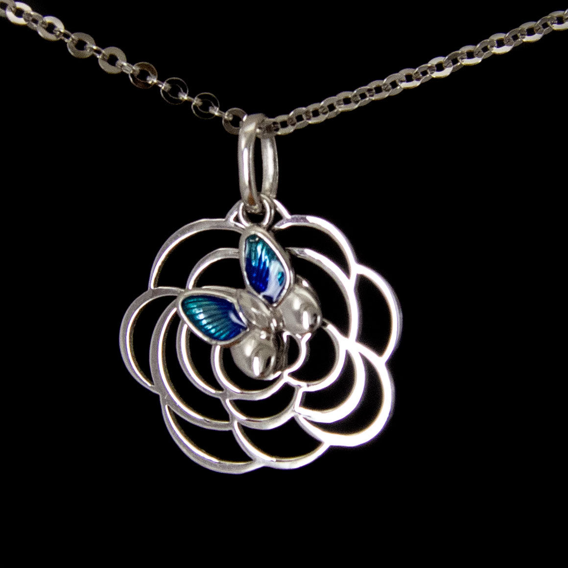 Elegant Platinum Floral Necklace with Butterfly Charm - Perfect for Weddings, Anniversaries & Special Occasions