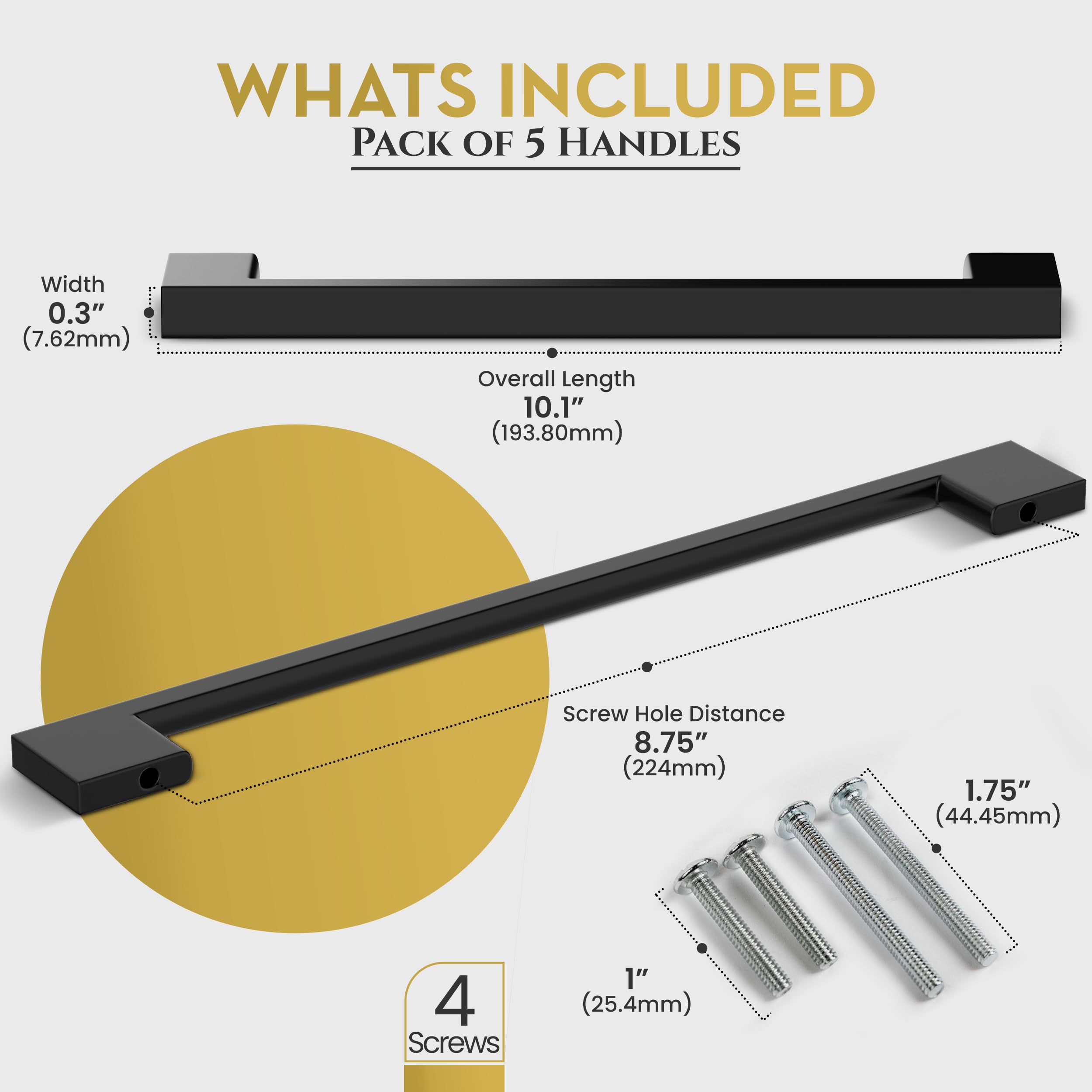 Southern Hills Matte Black Cabinet Pulls 8.75 inch (224mm) - Black Kitchen Cabinet Handles, Dresser Drawer Pulls & Vanity Hardware - Perfect for Modern Kitchens, Bathroom Vanities & Furniture Upgrades