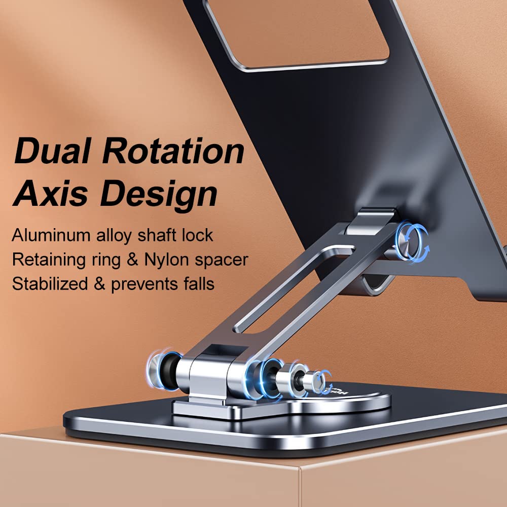 HouDeOS Rotatable & Foldable Aluminum Tablet Stand for Desk - Stable iPad Holder Compatible with 4.7-12 Inch Tablets & Smartphones - Perfect for Work, Study, and Entertainment