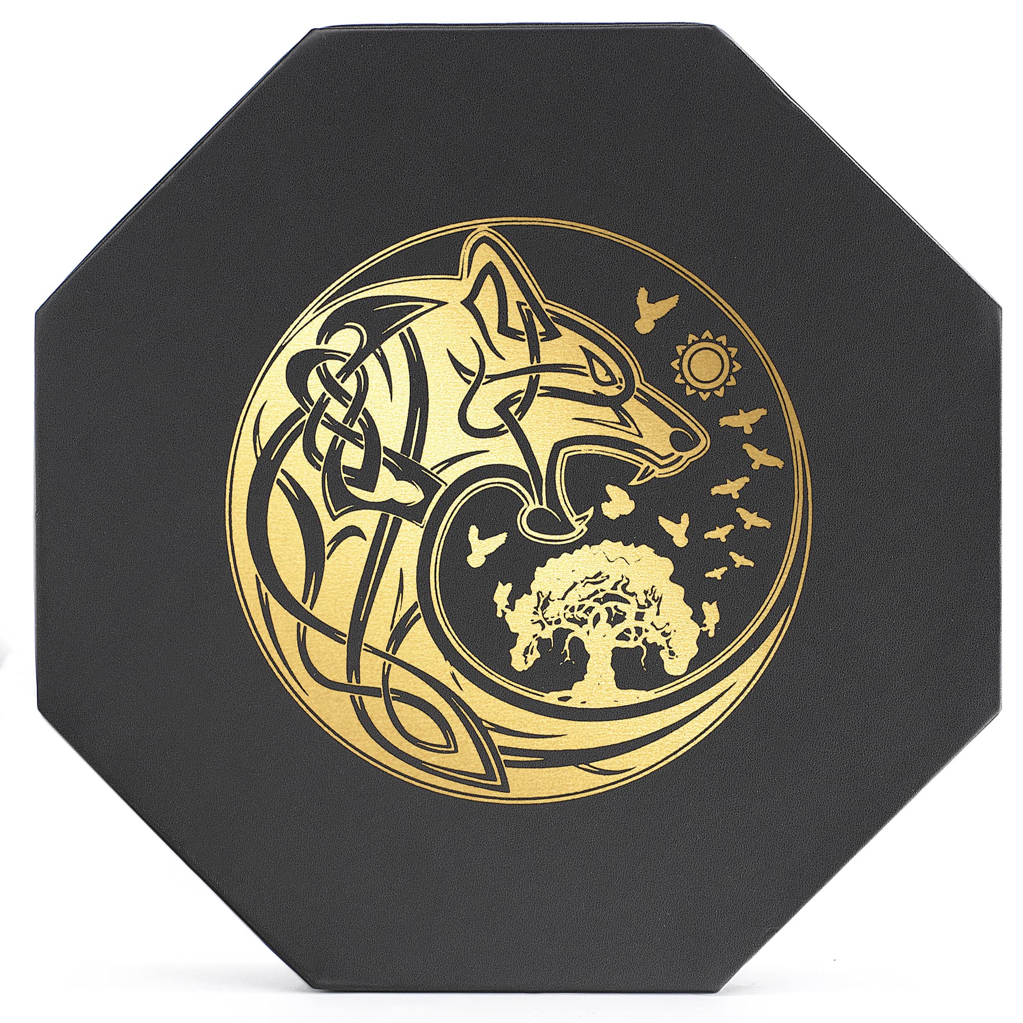 Premium 8 Inch DND Dice Tray for Dungeons & Dragons - Exquisite Gold World Tree & Wolf Raven Design - Perfect for Dice Rolling & Storage - Ideal for D&D, RPG Games & Tabletop Adventures