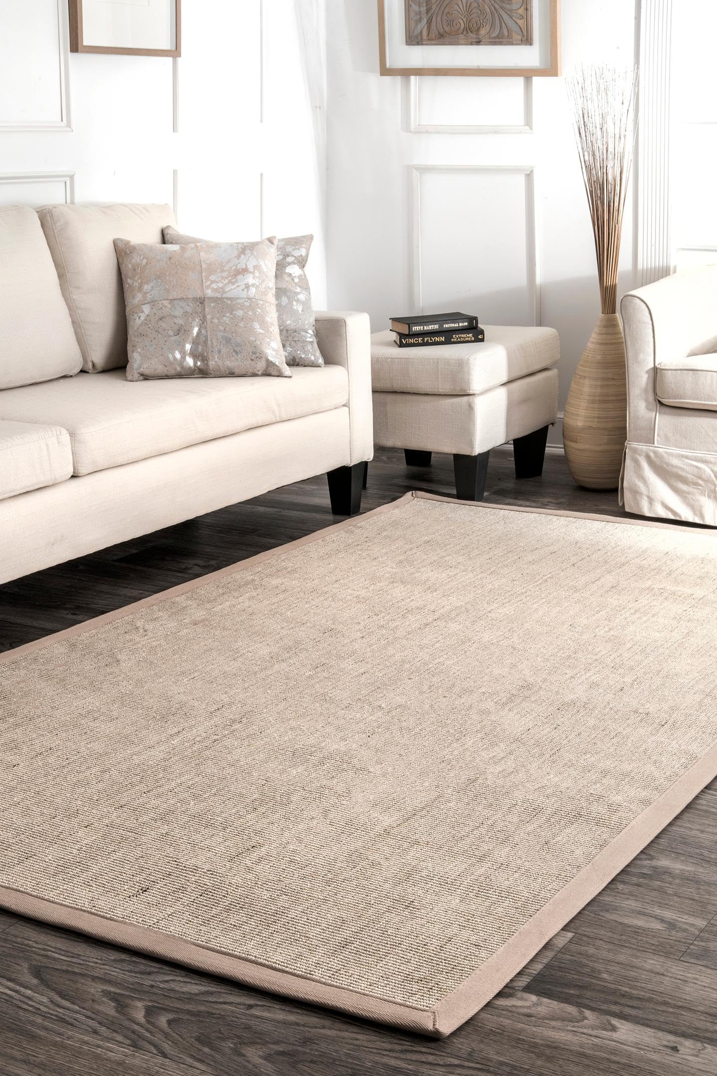 nuLOOM Bordered Maryjo Sisal Accent Rug 3x5 Feet, Natural Beige - Perfect for Living Room, Bedroom & Entryway Decor