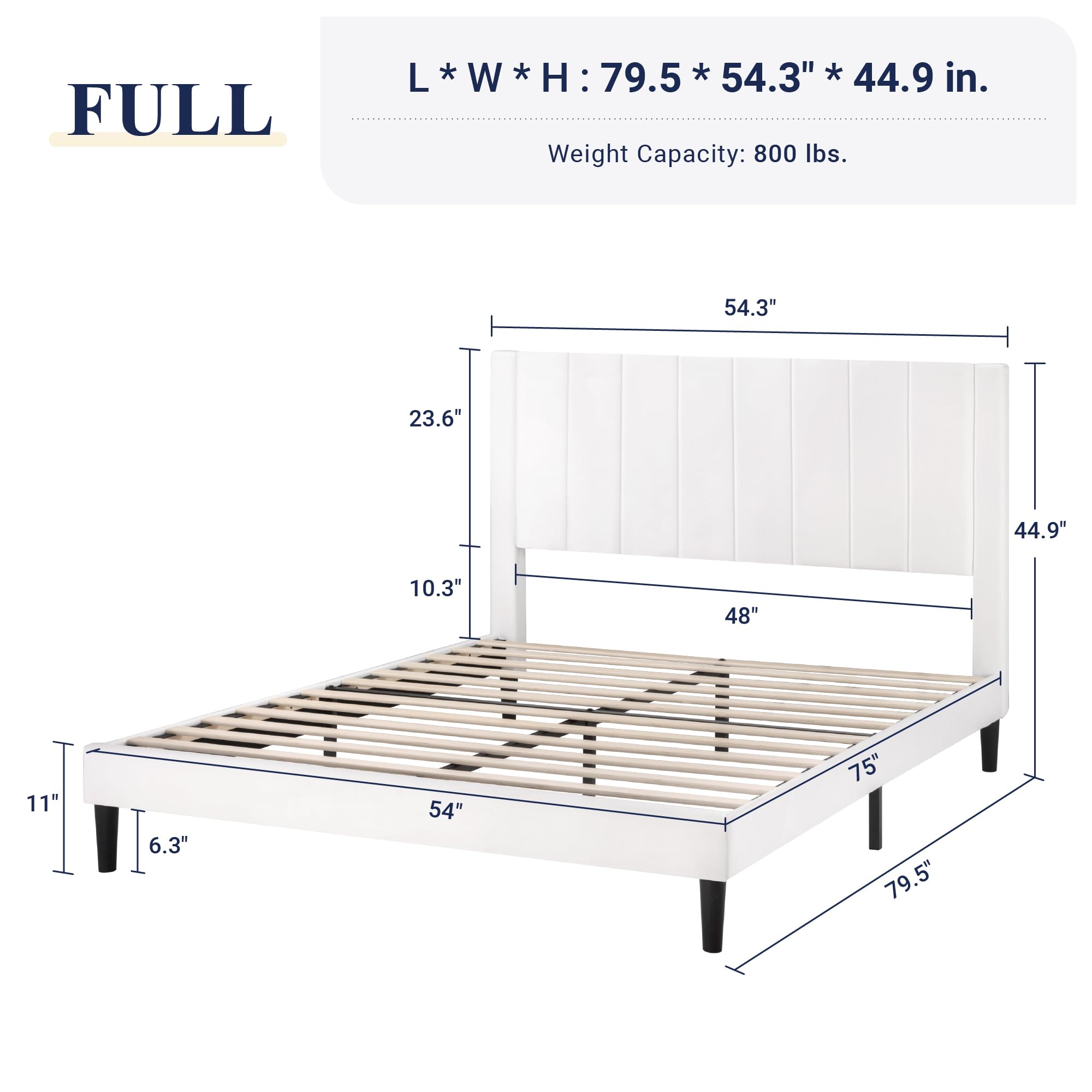Allewie Full Size Platform Bed Frame - Velvet Upholstered with Vertical Channel Tufted Headboard, Sturdy Wooden Slats Support for Mattress Foundation (Box Spring Optional), Easy Assembly in White | Modern Bedroom Furniture for Master & Guest Rooms