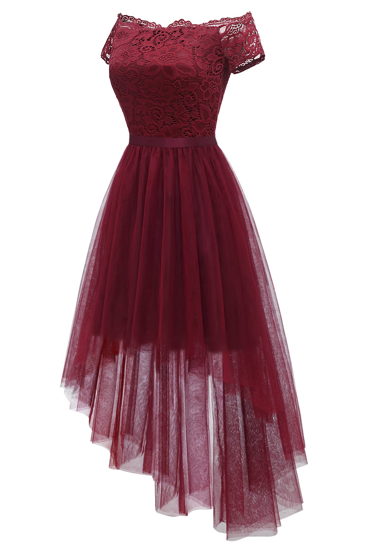 2024 Women's Off The Shoulder Short Sleeve High-Low Prom Dress - Elegant Cocktail Party & Wedding Guest Formal Gown for Special Occasions & Evening Events