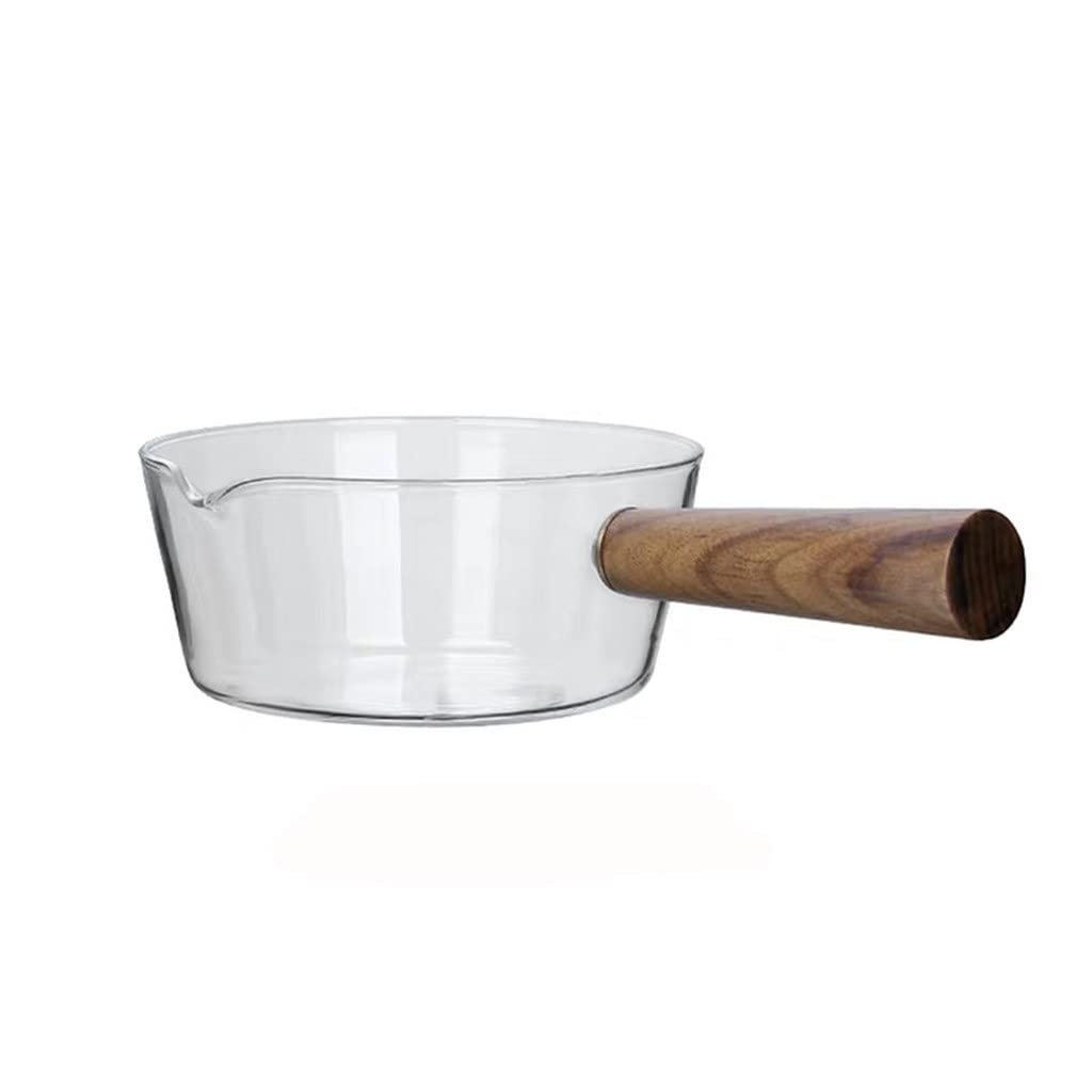400ml/600ml Glass Cooking Pot with Wooden Handle - Milk Pot, Instant Noodle Pot, Soup & Porridge Pot - Heat Resistant Glass Cookware for Kitchen, Camping, Dorm (Color A, 400ml)