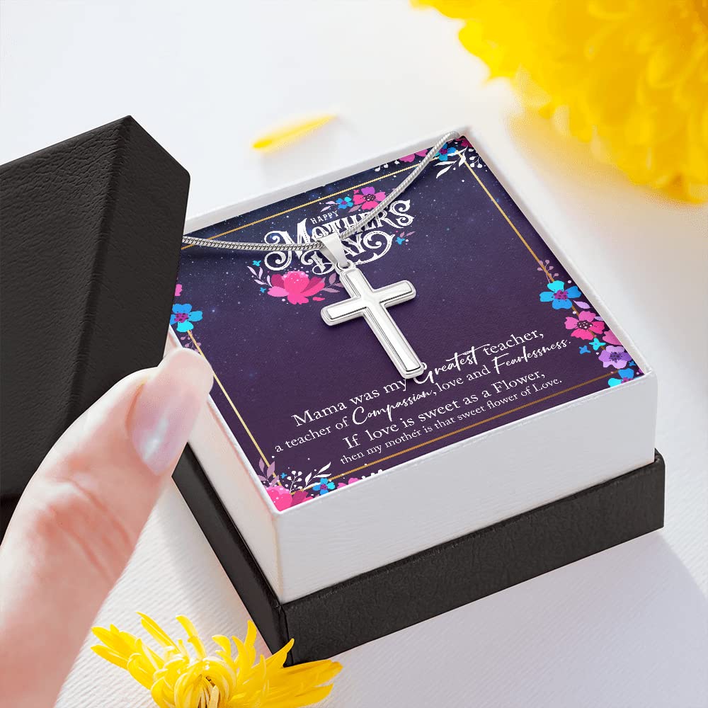 Personalized Stainless Steel Cross Necklace for Mom - Engraved Gift with Message Card & Jewelry Box - Perfect Mother's Day, Birthday & Anniversary Present - Ideal for Daily Wear & Special Occasions