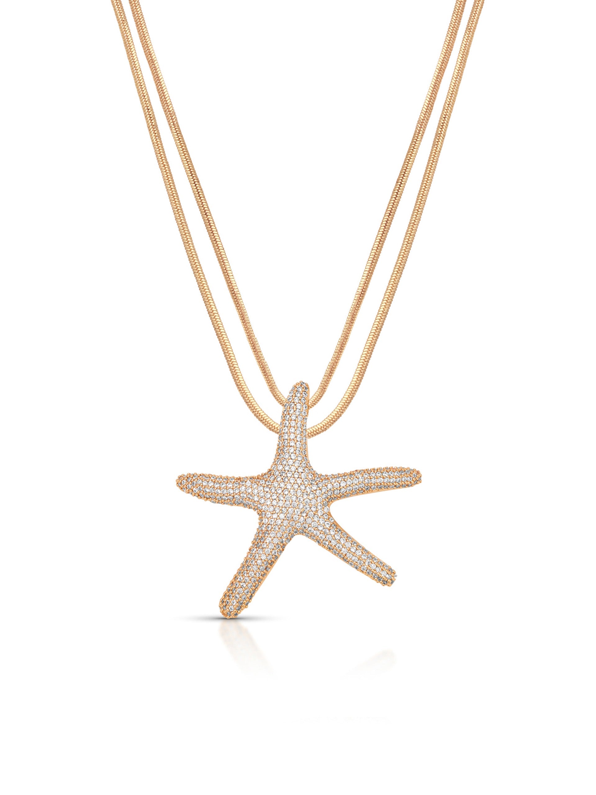 Pavè Starfish Necklace for Women - 14K Gold Plated Dainty Starfish Pendant - Elegant Beach Jewelry Gift for Her - Perfect for Summer Vacations & Beach Weddings
