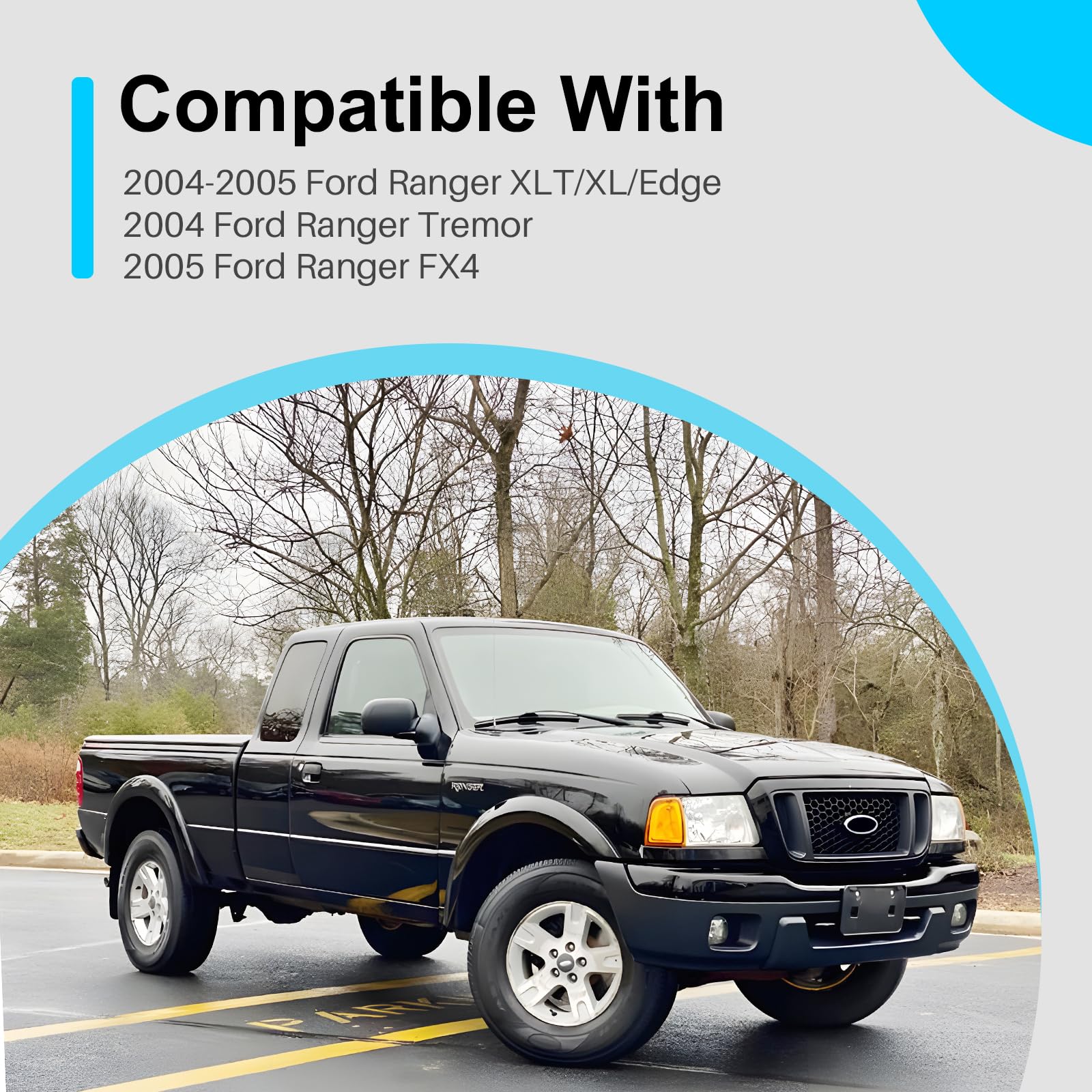 2004-2005 Ford Ranger Pickup Front Black Grille Grill Assembly Replacement (FO1200460 4L5Z8200DAF) - Durable Aftermarket Car Parts for Off-Road & Daily Driving