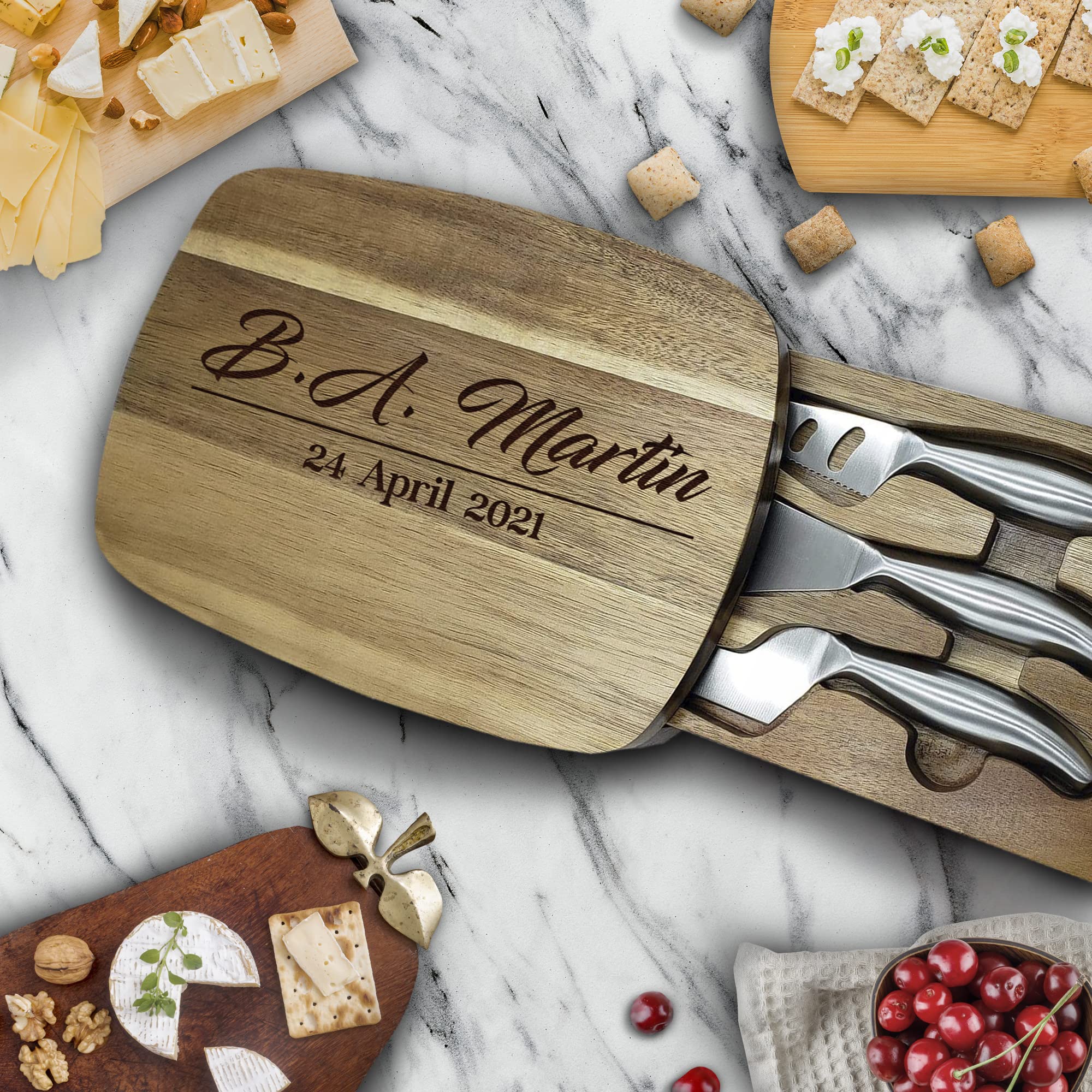 Personalized Wooden Cheese Board for Couples - Custom Engraved Charcuterie Serving Platter - Unique Wedding & Anniversary Gift - Perfect for Romantic Dinners, Housewarming Parties & Kitchen Decor