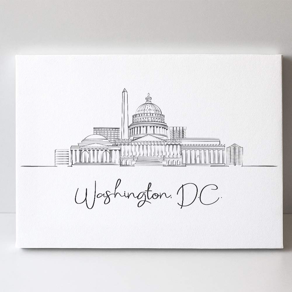 TJ Originals - Washington DC Skyline Canvas Wall Art - Black & White Modern Home Decor - Perfect for Living Room, Office & Travel Lovers Gift - Anniversary & Housewarming Present