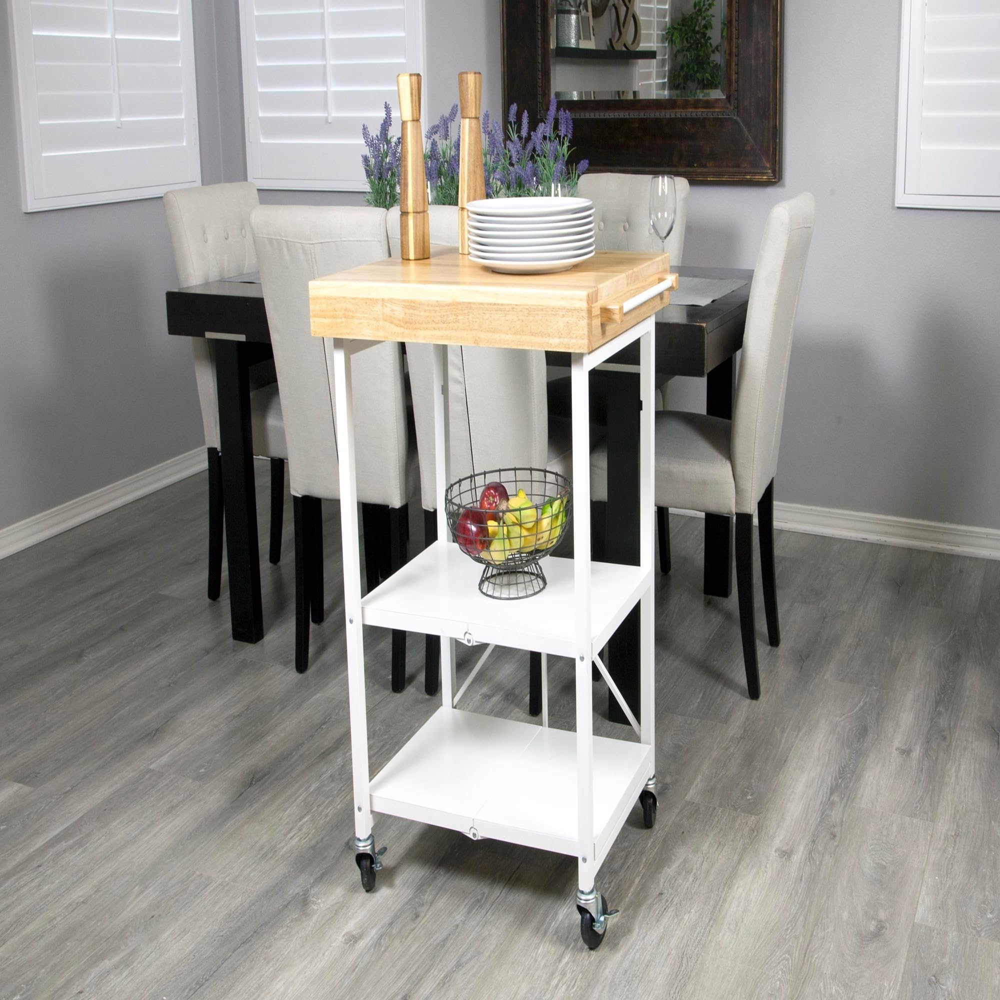 Foldable Kitchen Island Cart with Wheels - White Rolling Storage Organizer for Small Spaces, Countertop & Pantry Organization - Perfect for Apartments, Dorms & Compact Kitchens
