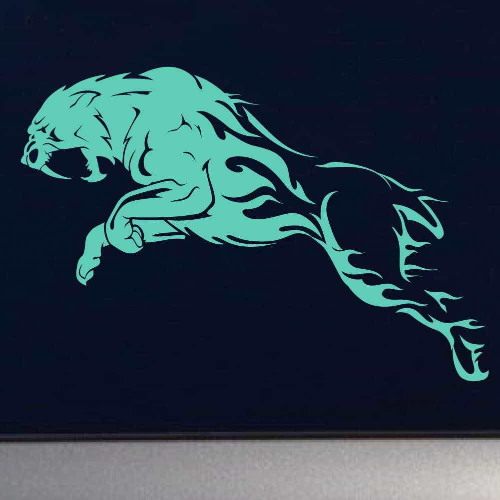 Leaping Fire Saber Tooth Tiger 9 Inch Vinyl Decal - Waterproof Durable Sticker for Walls, Laptops, Cars, Windows - Indoor & Outdoor Use