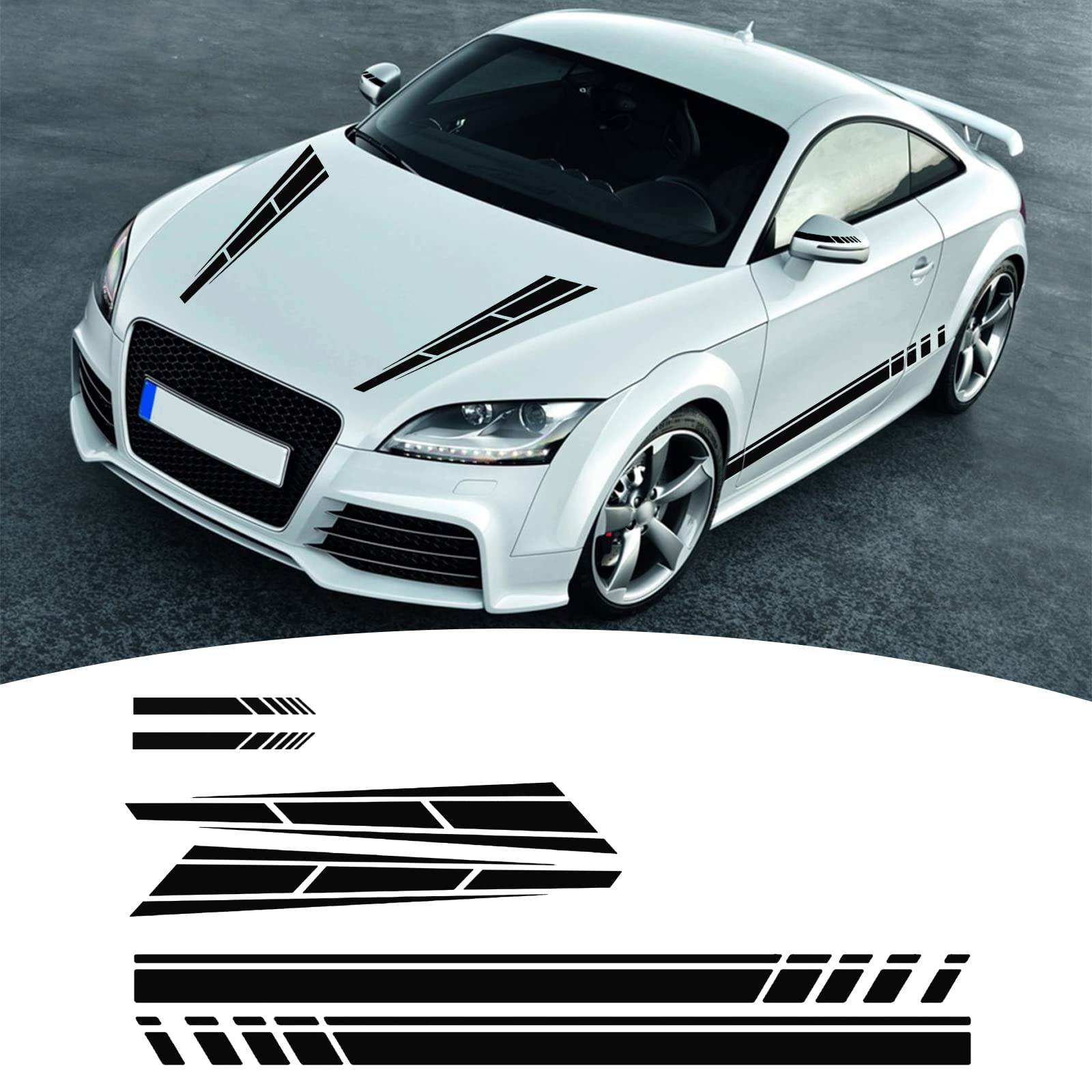 Bilisin 6Pcs Universal Car Hood Stripe Vinyl Decals - Sport Racing Graphics for Cars, SUVs, Trucks - Side Body & Rear View Mirror Accessories - Perfect for Customizing Your Vehicle's Look