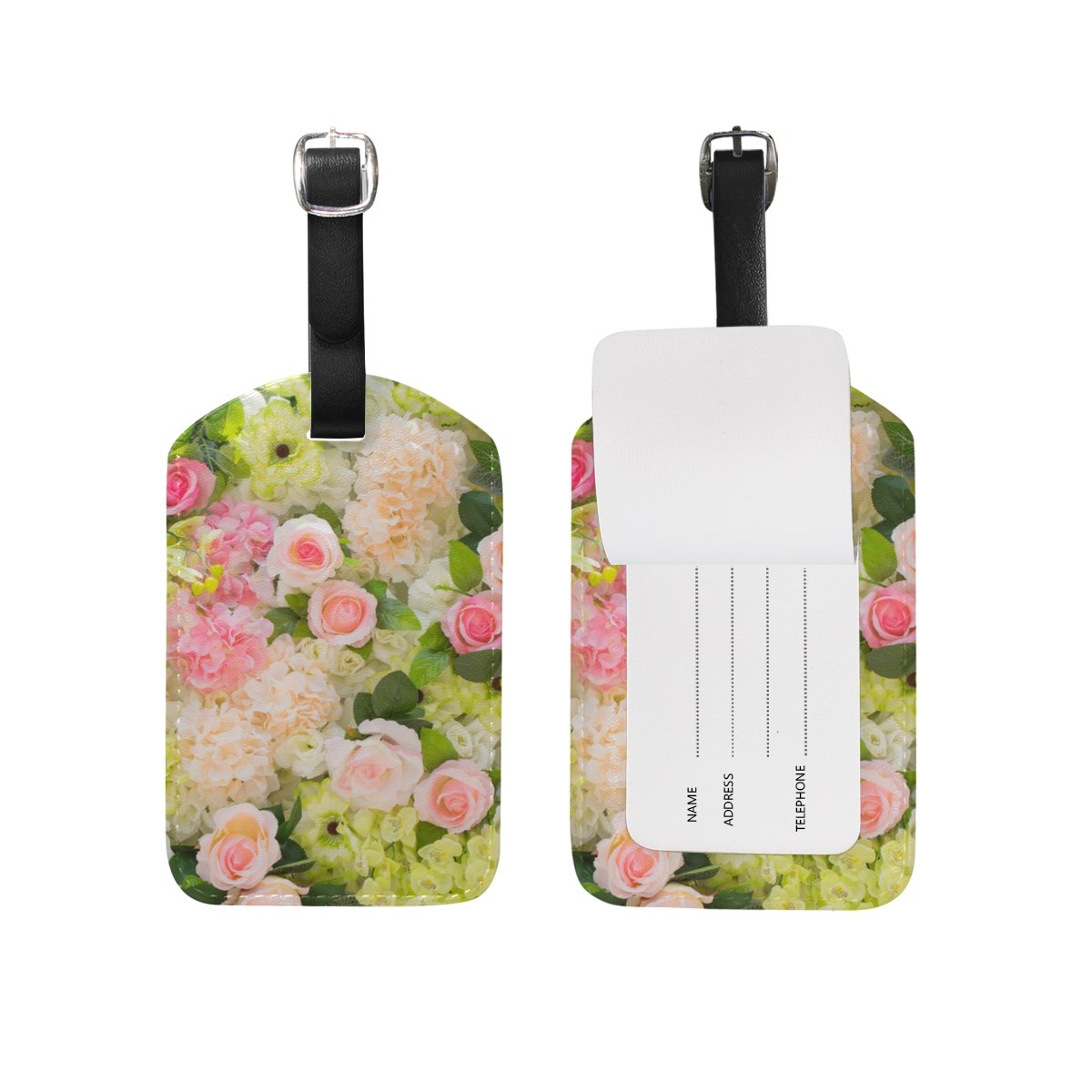 Floral Luggage Tag - PU Leather Bag Tag for Travel Suitcases, Personalized ID Identifier & Baggage Label - Perfect for Airports, Cruise Ships, and Business Trips