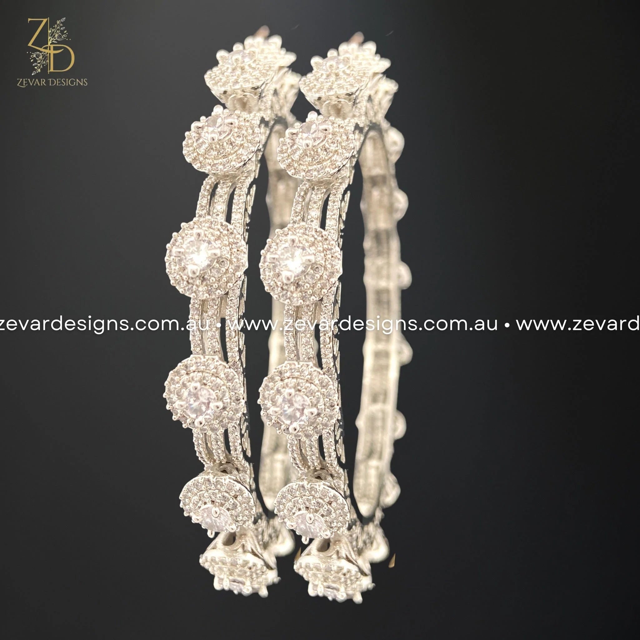 Stylish AD/Zircon Bangles in White Rhodium - Perfect for Weddings, Parties & Everyday Elegance