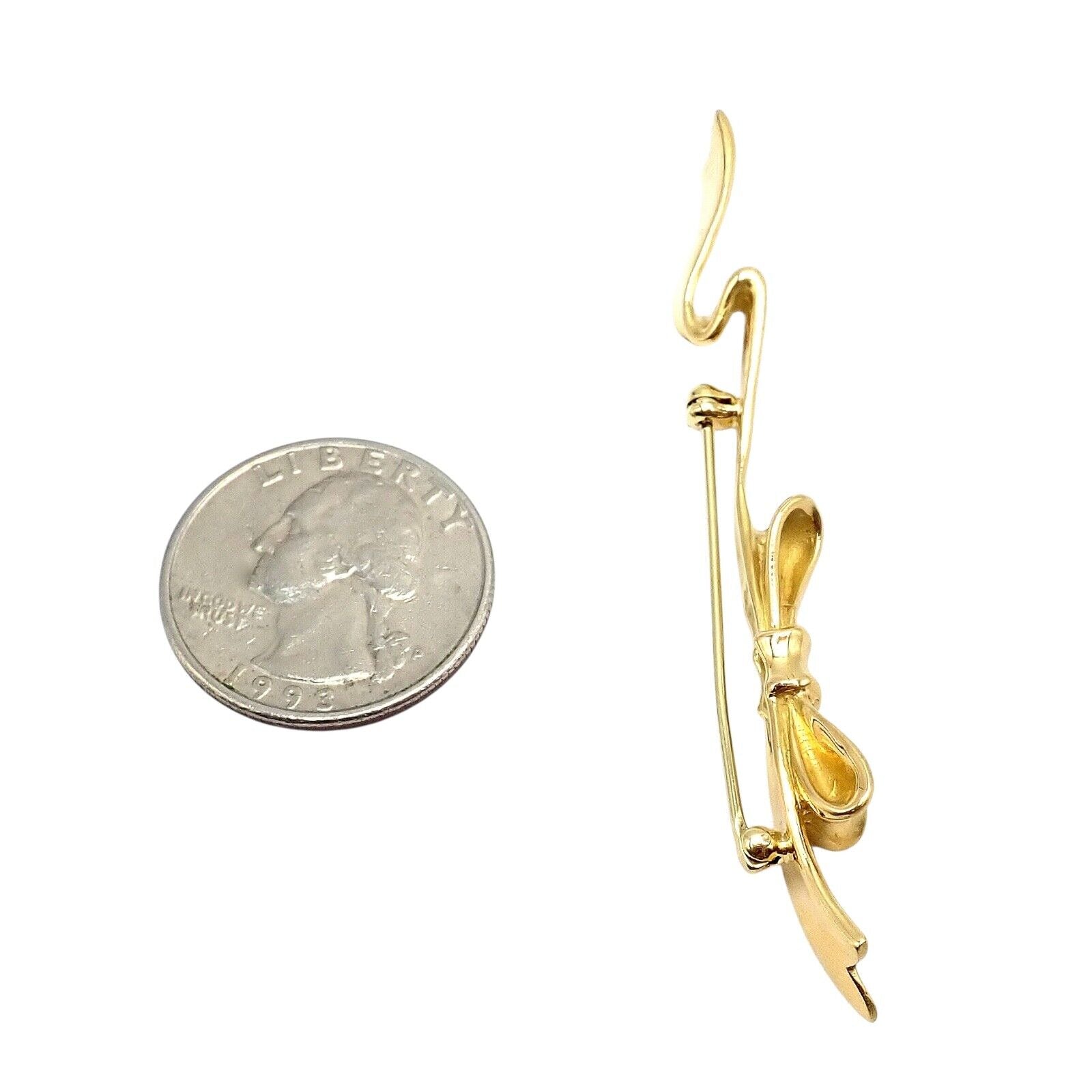 Authentic Angela Cummings 18k Yellow Gold Long Ribbon Bow Pin Brooch Vintage 1984 - Elegant Jewelry Gift for Women, Perfect for Weddings, Parties & Special Occasions