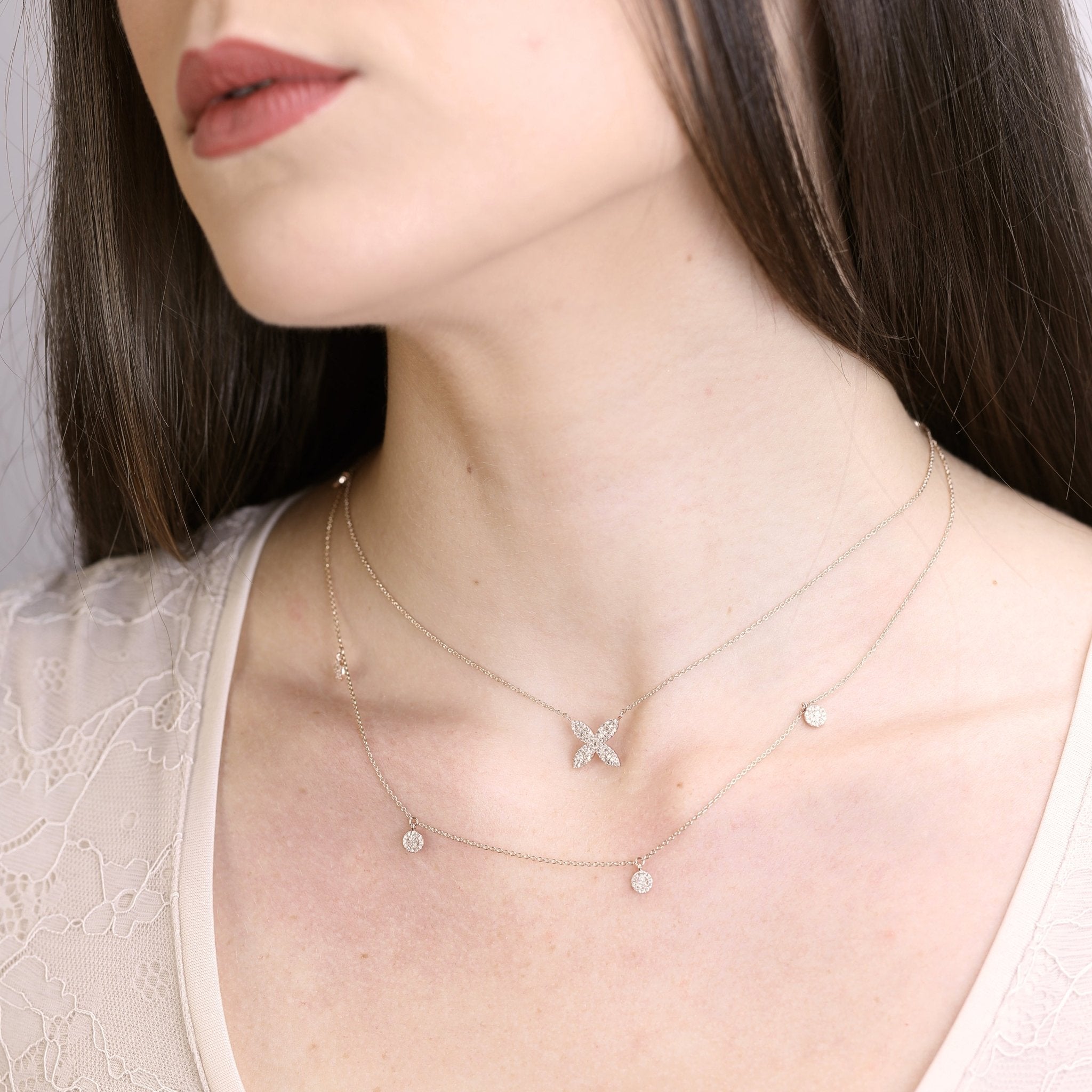 14K Solid Rose Gold Diamond Station Chain Necklace for Women - Elegant Layering Piece for Everyday Wear, Special Occasions & Gift Giving