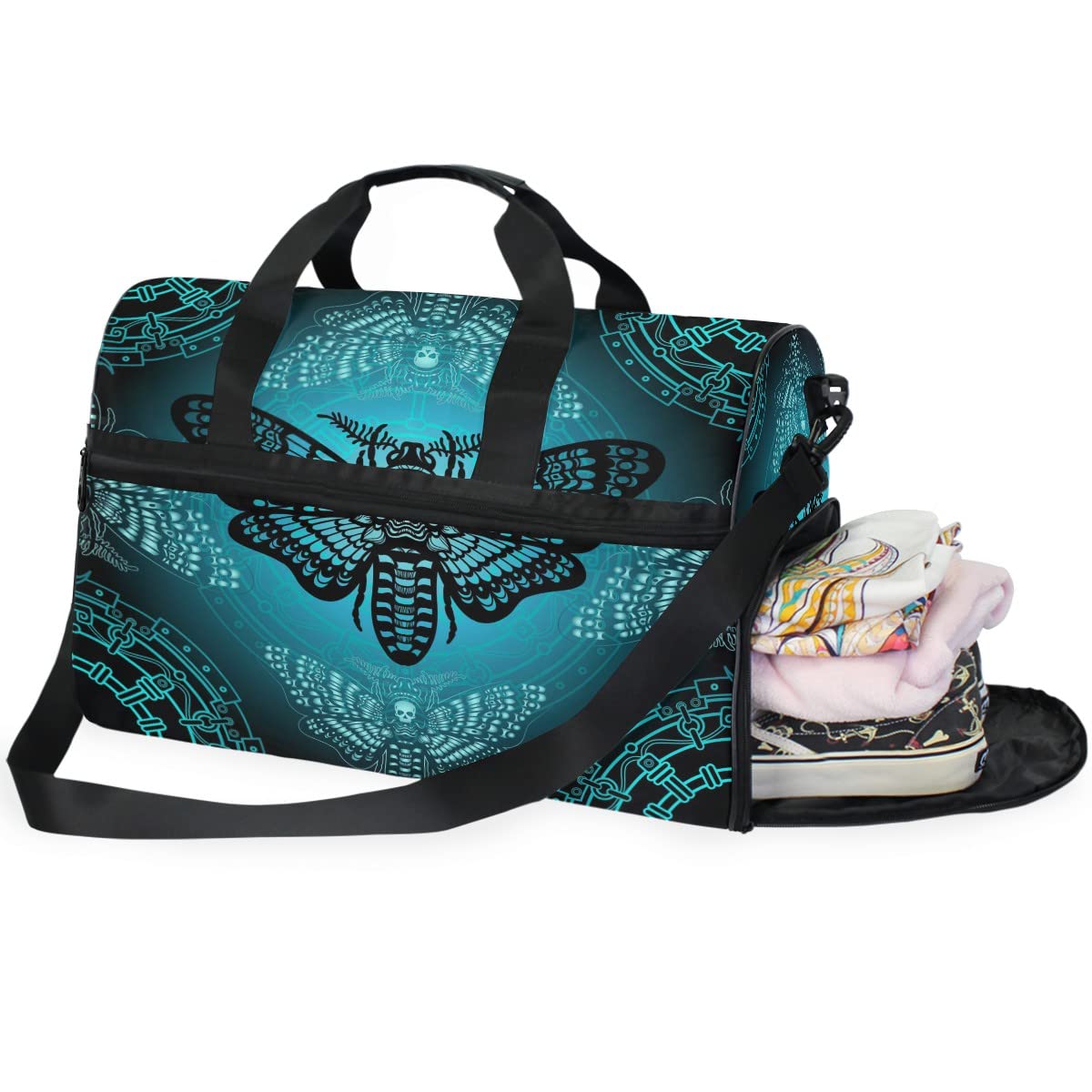 Blue Skull Moth Butterfly Travel Duffel Bag - Sports & Weekend Overnight Bag for Men & Women with Adjustable Strap | Perfect for Gym, Travel & Outdoor Adventures