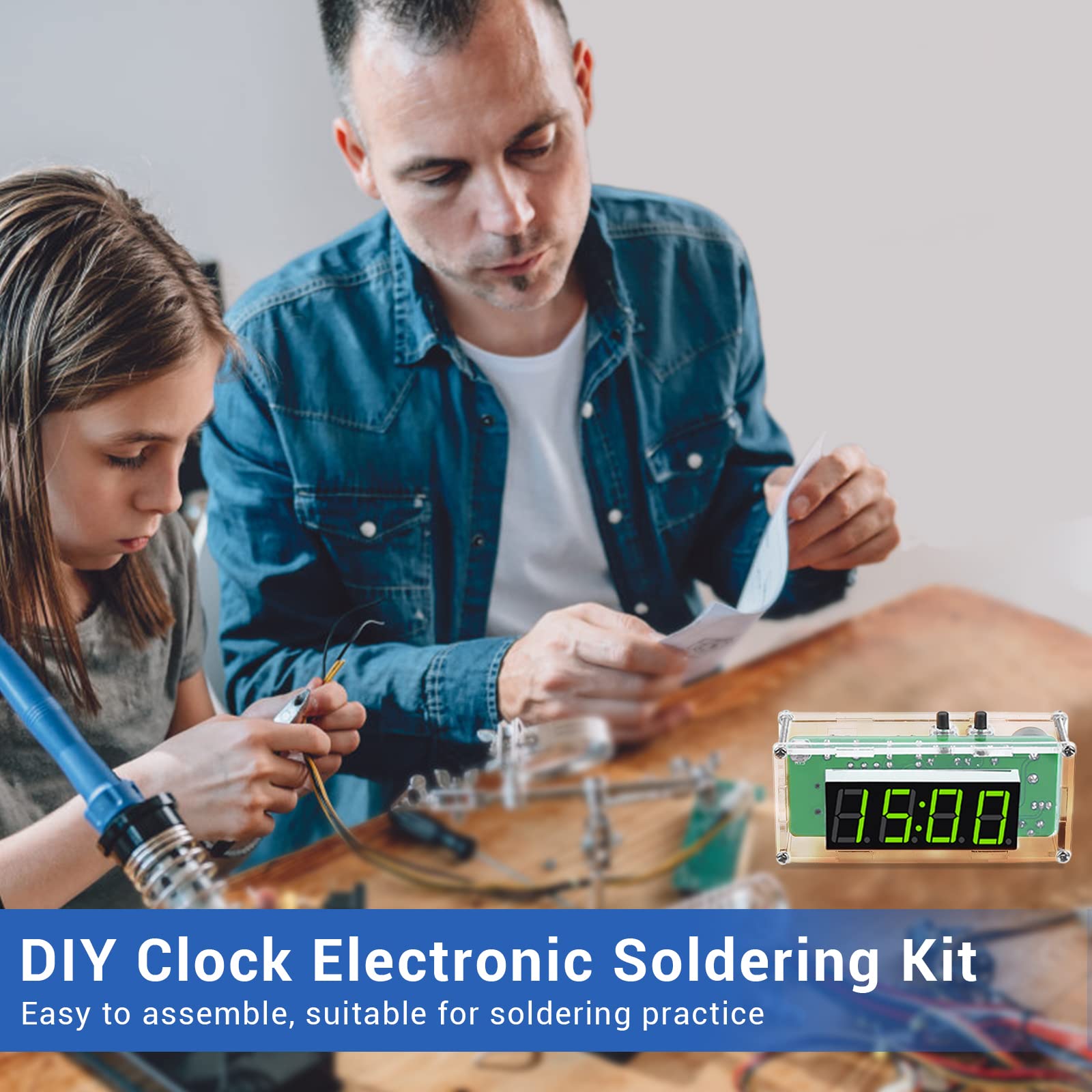 MiOYOOW TJ-56-428 4-Digit Digital DIY Clock Kit with Acrylic Shell - Soldering Practice Kit for Students & Electronics Hobbyists - Learn Electronics with DIY Alarm Clock Project - Perfect for STEM Education & Home Workshop Projects