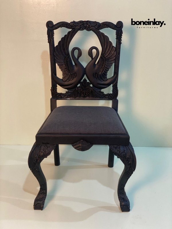 Hand Carved Black Swan Dining Chair - Elegant Wooden Accent Chair for Dining Room, Living Room, or Bedroom Decor | Perfect for Farmhouse, Vintage, and Modern Home Interiors