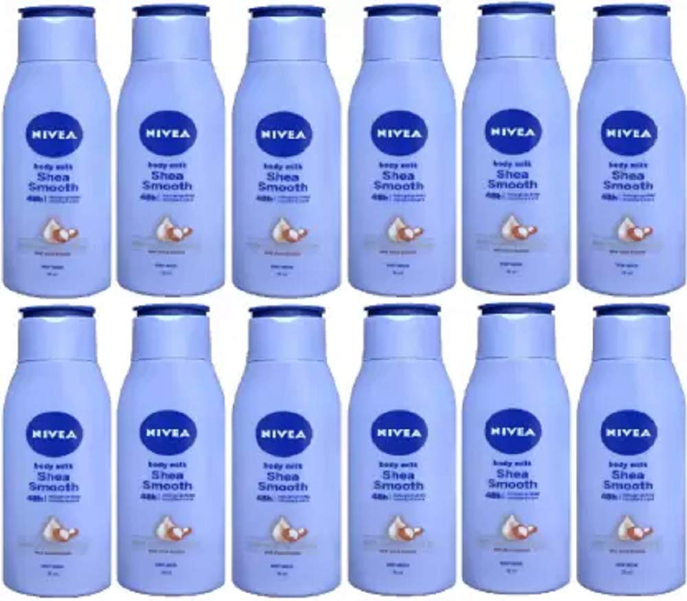 Nivea Shea Smooth Body Lotion - 12 Pack (75ml Each, 900ml Total) | Hydrating & Nourishing Dry Skin | Perfect for Daily Moisturizing at Home, Gym or Travel