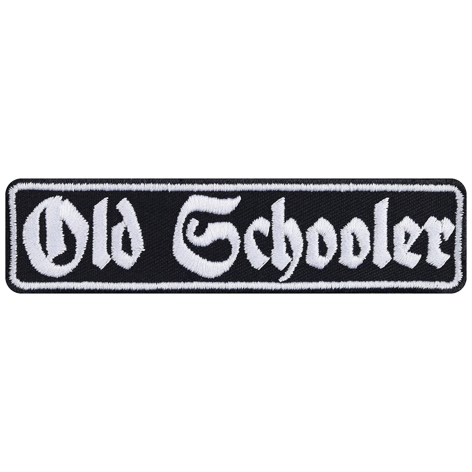 Old Schooler - Embroidered Iron-On Patches for Motorcycle Riders & Bikers | Funny Sew-On or Iron-On Applique Patches (3.93X0.98 in) for Jackets, Jeans, Backpacks, Sleeves & Motorcycle Cases - Perfect for Customizing Biker Gear & Vintage Style Outfits