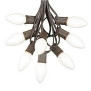 100 Foot C9 White Ceramic Christmas String Lights - Outdoor Holiday Lights with Opaque Bulbs & Brown Wire - Perfect for Roofline, Trees, and Patio Decorations