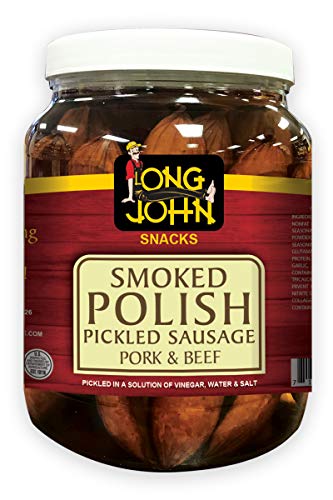 Gourmet Smoked Pickled Beef & Sausage Snacks - Long John Pickled Sausage (4 Pack, 36oz) | Polish Style Meat Snacks for Camping, Road Trips & Party Platters