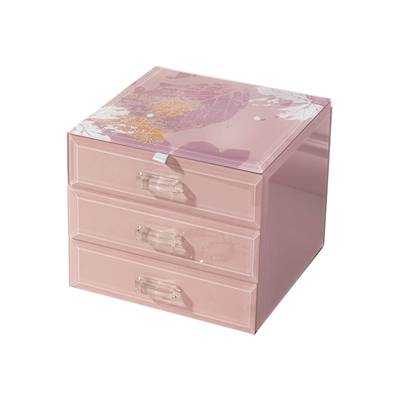 EMERS 3-Tier Glass Jewelry Organizer Box - Pink Display Case for Rings, Necklaces, Earrings & Bracelets | Elegant Jewelry Storage Solution for Bedroom, Vanity & Travel | Perfect Gift for Women