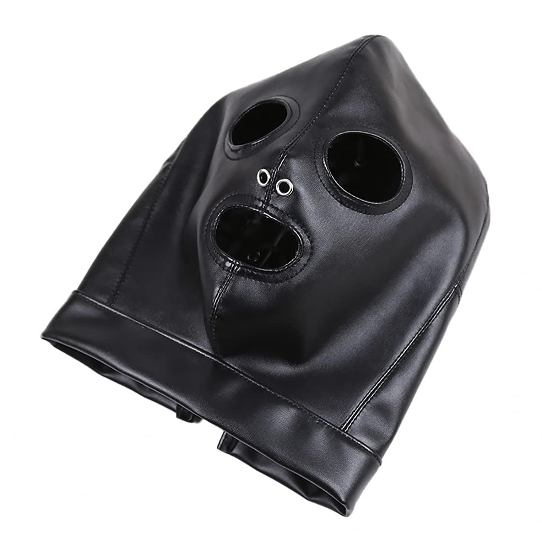 Unisex Leather Masquerade Mask with Lace-Up Hood - Breathable Eye & Mouth Cover for Costume Parties, Halloween, Cosplay & Renaissance Fairs