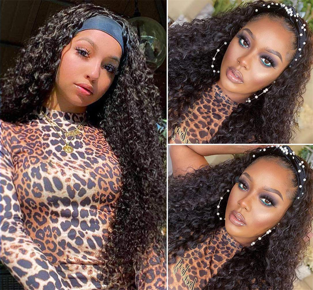 Headband Wig Water Wave Human Hair Wigs for Black Women - Glueless No Lace Front Brazilian Virgin Hair 150% Density 22 Inch | Perfect for Daily Wear, Parties & Special Occasions
