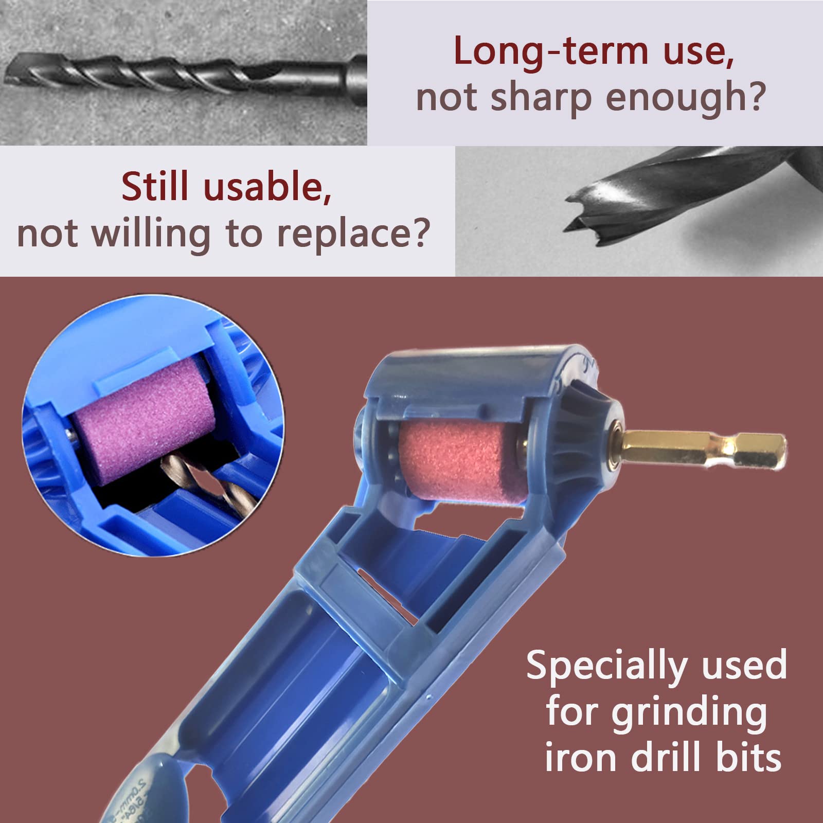 2Pcs Diamond Drill Bit Sharpener - Professional Drill Sharpening Tool for Iron & Metal, Includes 4 Millstones - Portable Hand Grinder for Polishing & Grinding - Perfect for DIY, Woodworking & Metalworking Projects