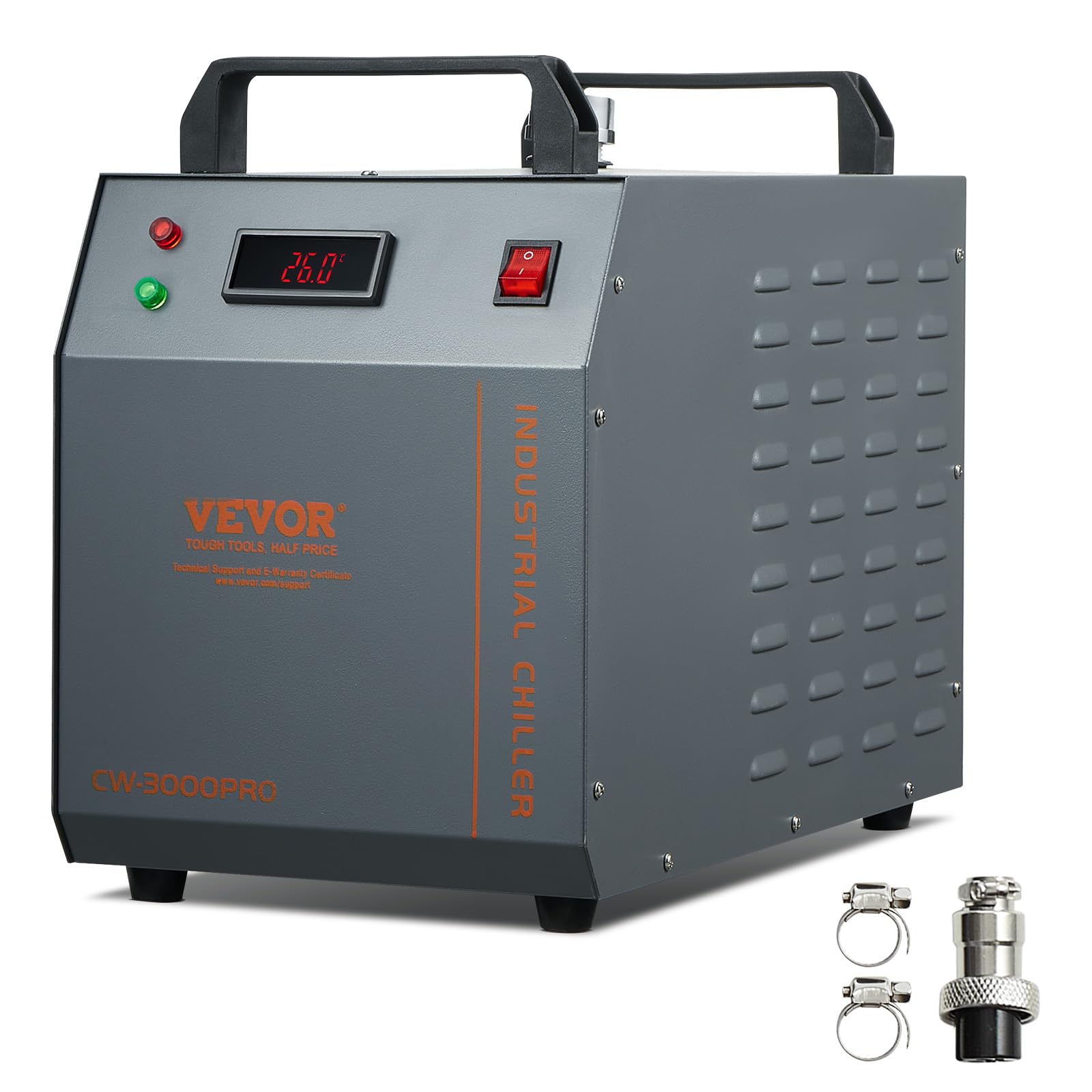 VEVOR CW-3000 PRO Industrial Water Chiller - 12L Tank Capacity, 18L/min Flow Rate, Air-Cooled Cooling System for 40W-80W CO2 Laser Engraving & Cutting Machines - Perfect for Metal Fabrication, Jewelry Making & CNC Workshops