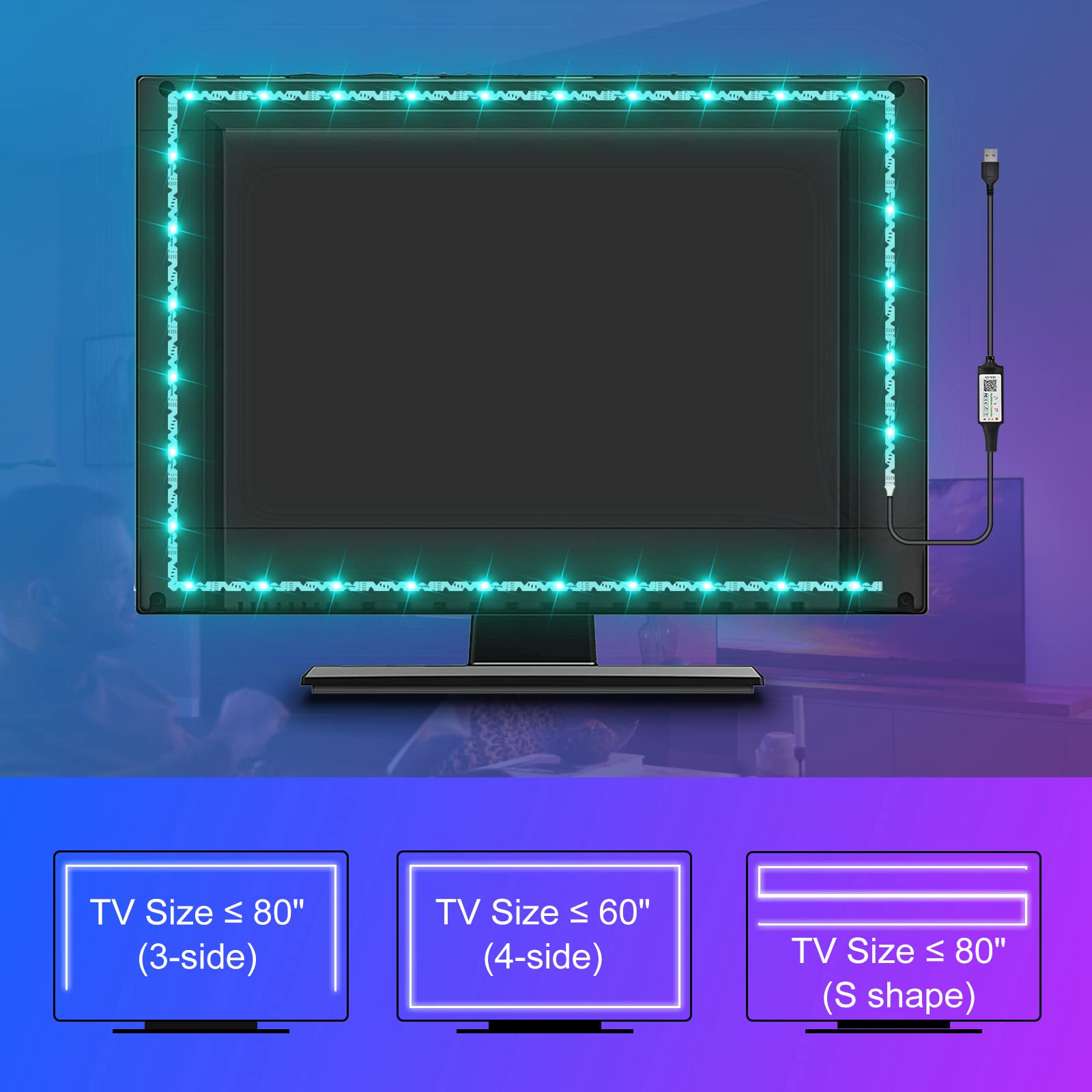 RGB+W LED TV Backlight Strip - 16.4ft USB-Powered Bias Lighting for HDTV, PC & Gaming Setup with Music Sync & Timer - Perfect for Home Theater, Bedroom Decor & Immersive Gaming Experience
