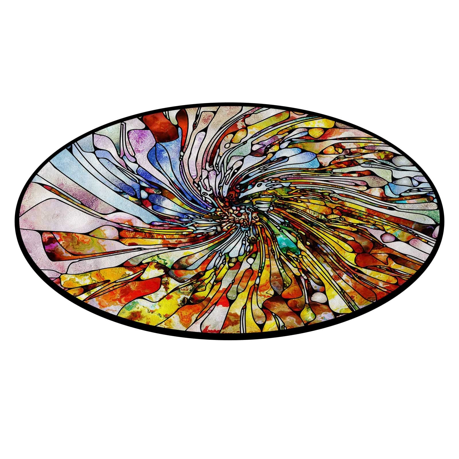 5 Ft Round Bath Rug & Rolling Chair Mat - Multicolor Stained Glass Design - Anti-Fatigue Standing Desk Mat for Hardwood Floors - Perfect for Home Office, Bathroom & Kitchen Use