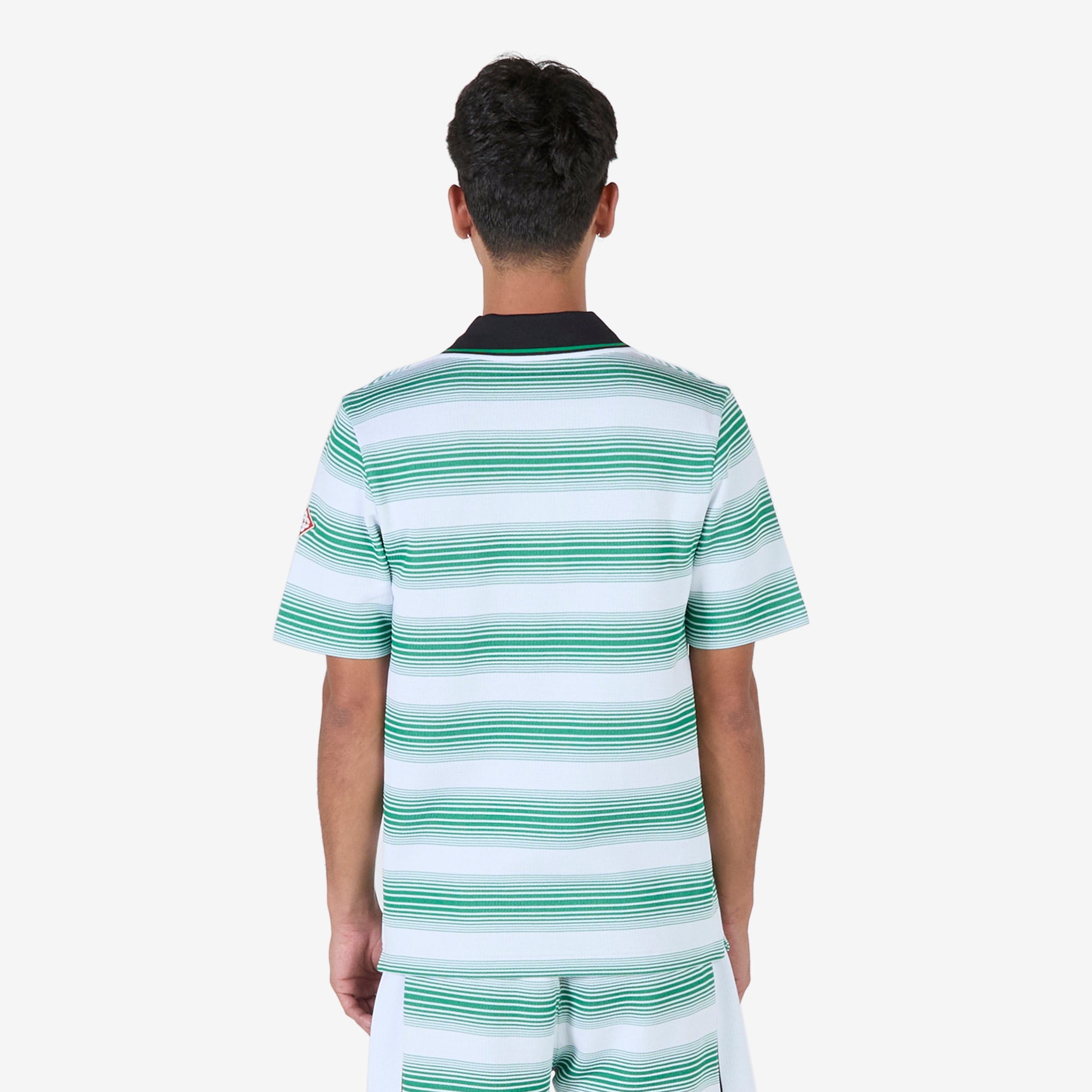 Stripe Interlock Polo Shirt for Men - Gradient Striped Casual Wear for Office & Outdoor Activities