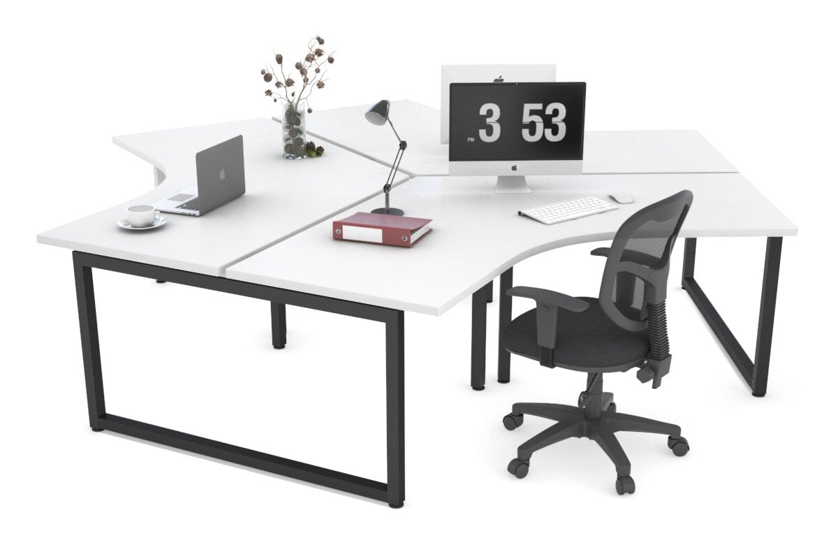 Quadro Loop Legs 3-Person 120 Degree Office Workstation - Modular Desk for Collaborative Workspaces & Team Projects