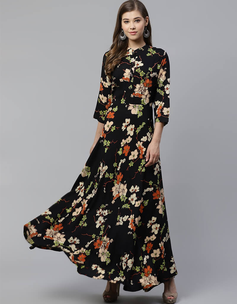 Stylish Black Viscose Rayon Anarkali Kurti for Women - Elegant Indian Ethnic Wear for Parties, Weddings & Festive Occasions