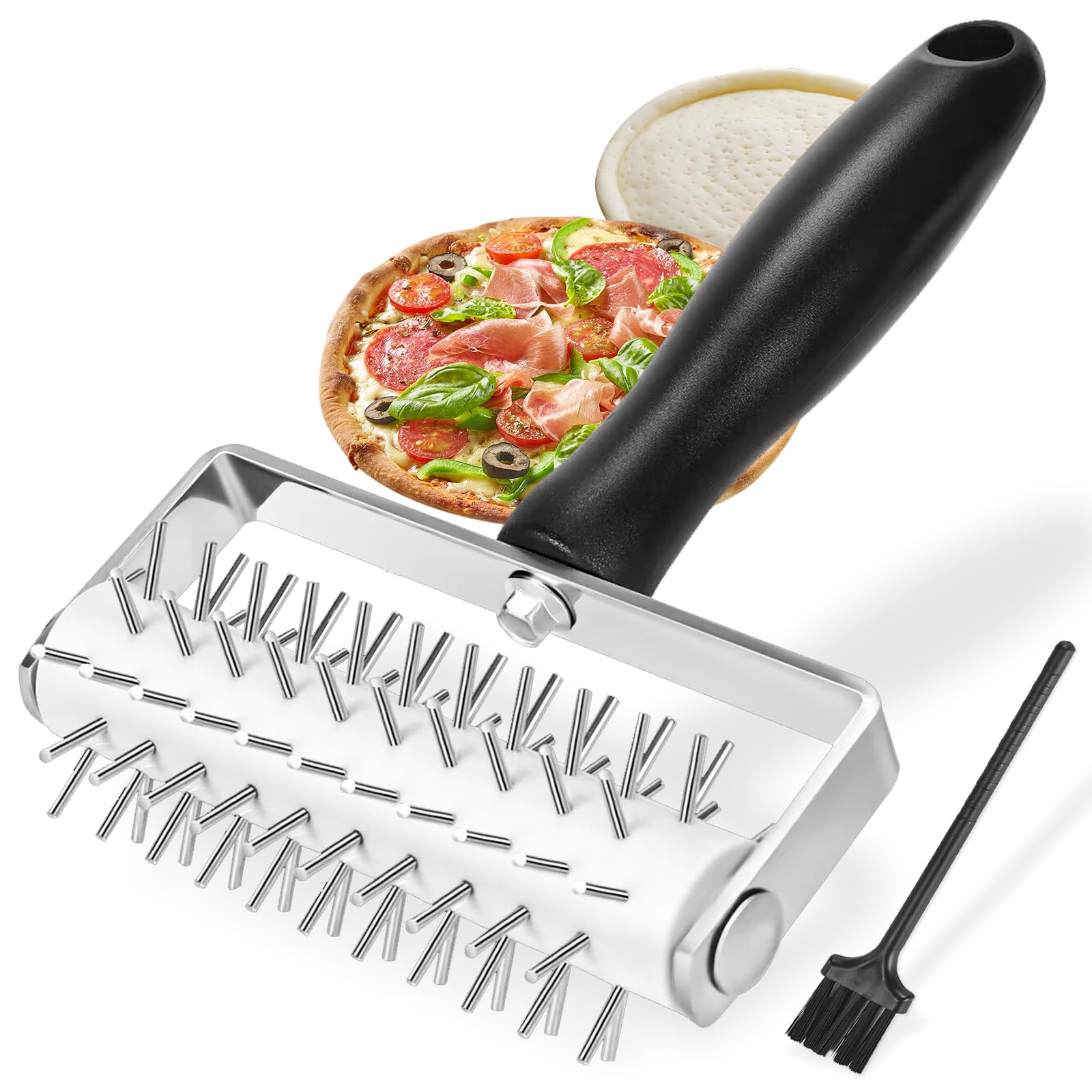 Premium Stainless Steel Pizza Dough Docker - Heavy Duty Dough Roller with Spikes to Prevent Air Bubbles, Perfect for Homemade Pizza, Cookies, Pies & Pastries - Ideal for Home Bakers & Professional Kitchens