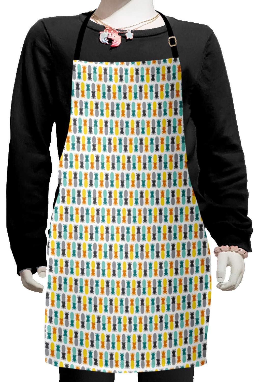 Ambesonne Pineapple Apron - Colorful Ananas Print Adjustable Bib Apron for Baking, Cooking & Painting - Small Size in Seafoam & Pale Vermilion - Perfect for Kitchen, BBQ, Pottery & Arts & Crafts
