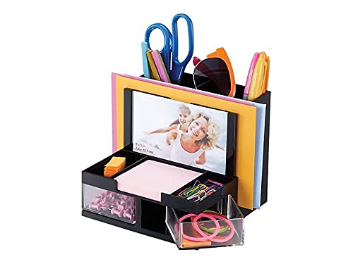 Officemate 9-Compartment Black & Clear Desk Organizer - Office Supplies for Paper Clips, Pens, Sticky Notes - Perfect for Home, Office & School Workspace Organization