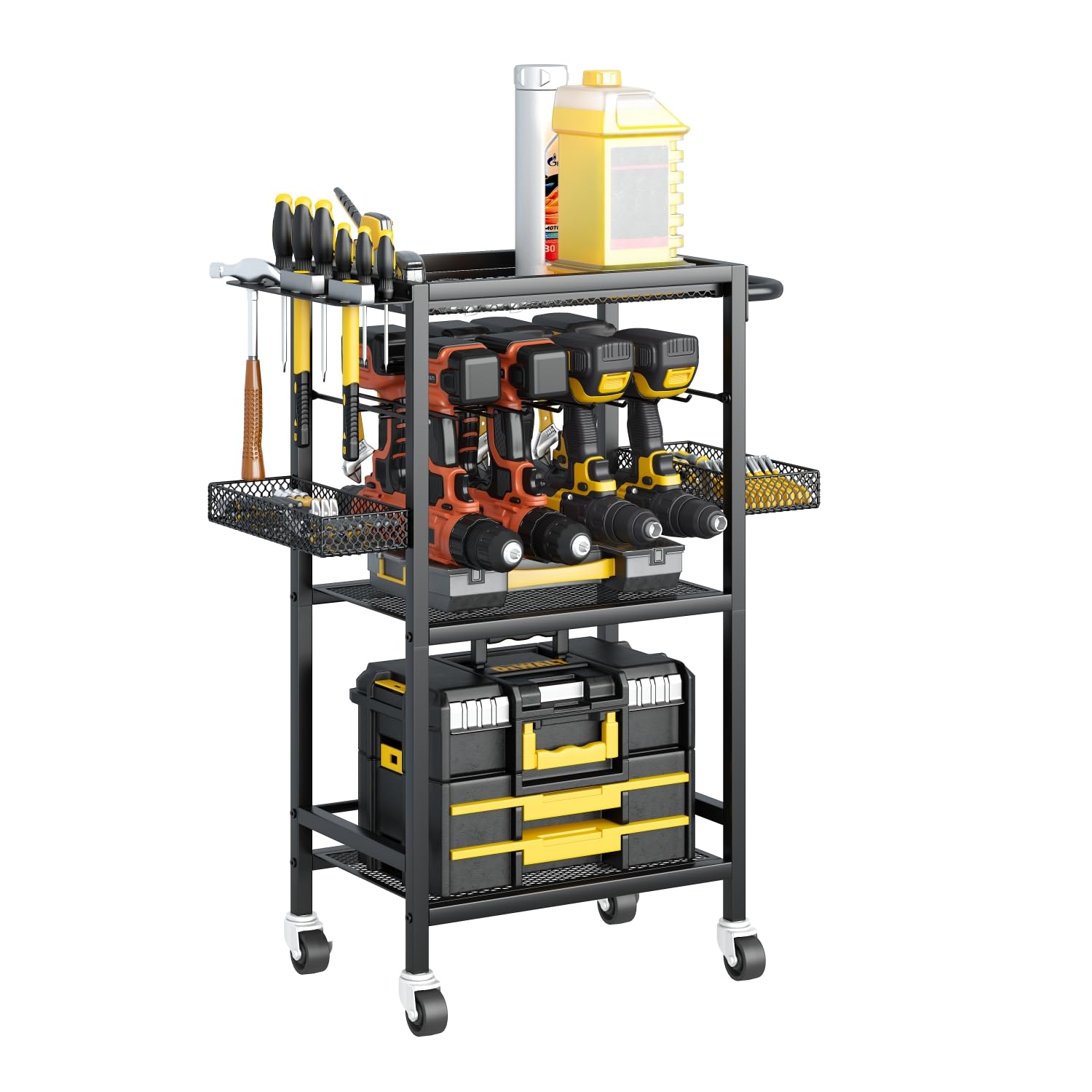 Heavy Duty Power Tool Organizer Cart with Wheels - Garage Tool Storage Shelf with Drill Holders & Screwdriver Rack for Workshop, Tool Room, and Outdoor Working | Perfect for DIY Projects, Home Garage Organization, and Professional Workspaces