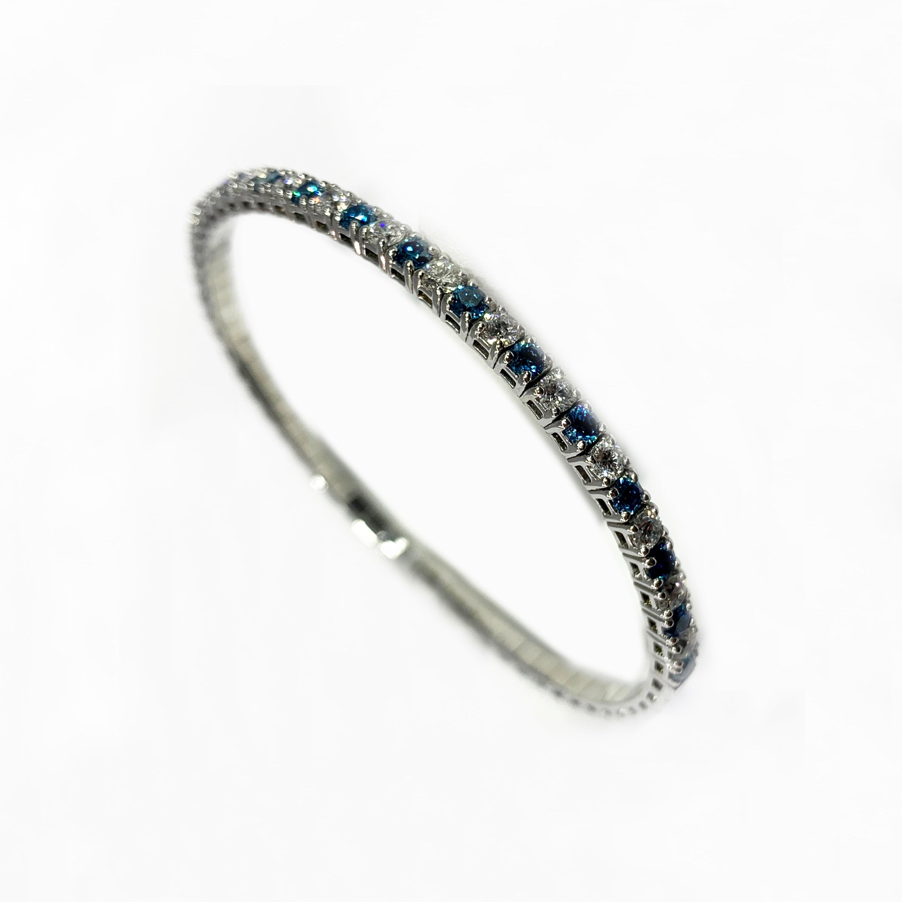 14K White Gold Blue Lab Diamond Adjustable Bangle Bracelet - Elegant Stackable Jewelry for Women, Perfect for Weddings, Parties & Everyday Wear