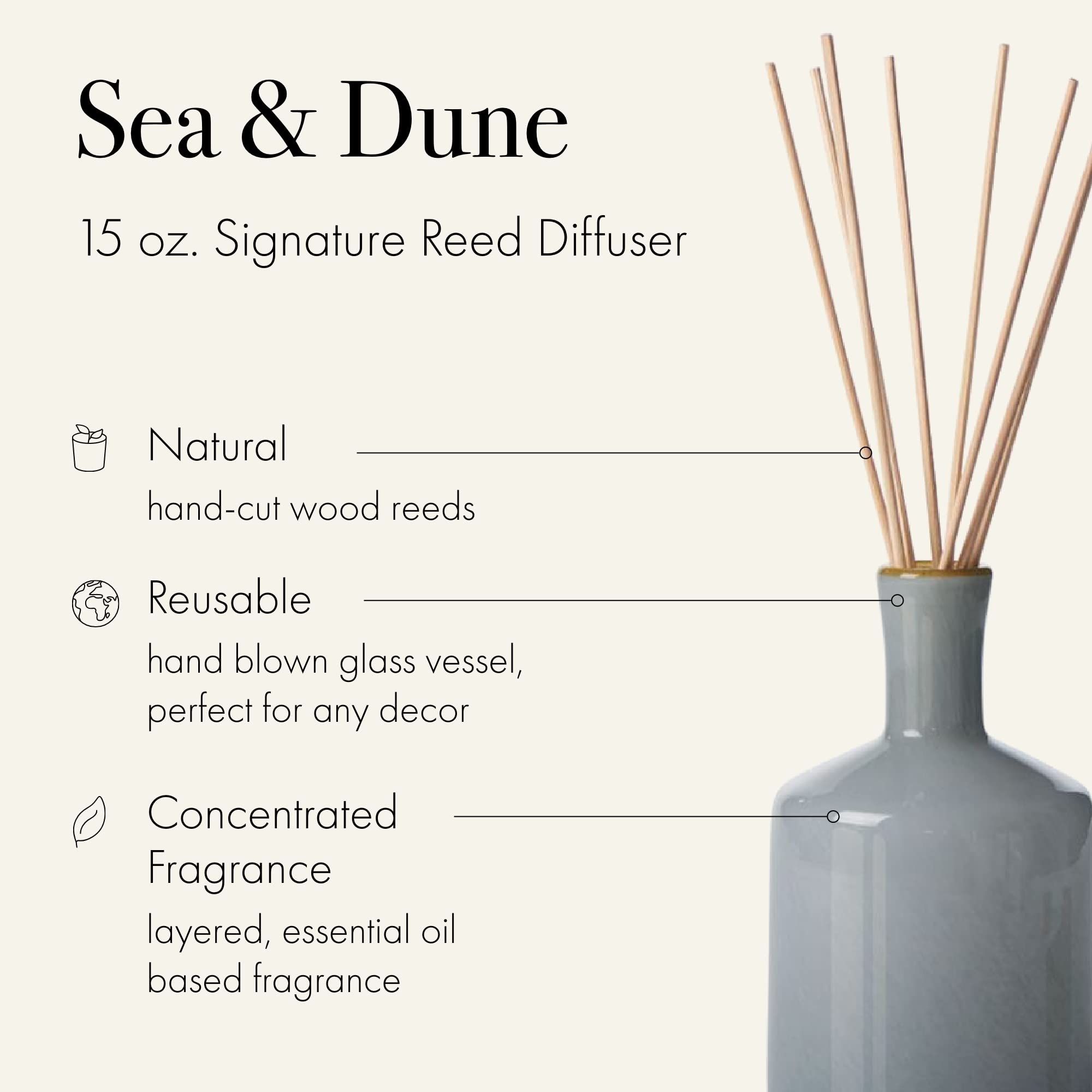 LAFCO New York Signature Reed Diffuser - Sea & Dune Scent, 15 oz Long-Lasting Fragrance (Up to 9 Months) - Handcrafted Glass Vessel with Natural Wood Reeds - Made in USA - Perfect for Home, Office & Spa Aromatherapy