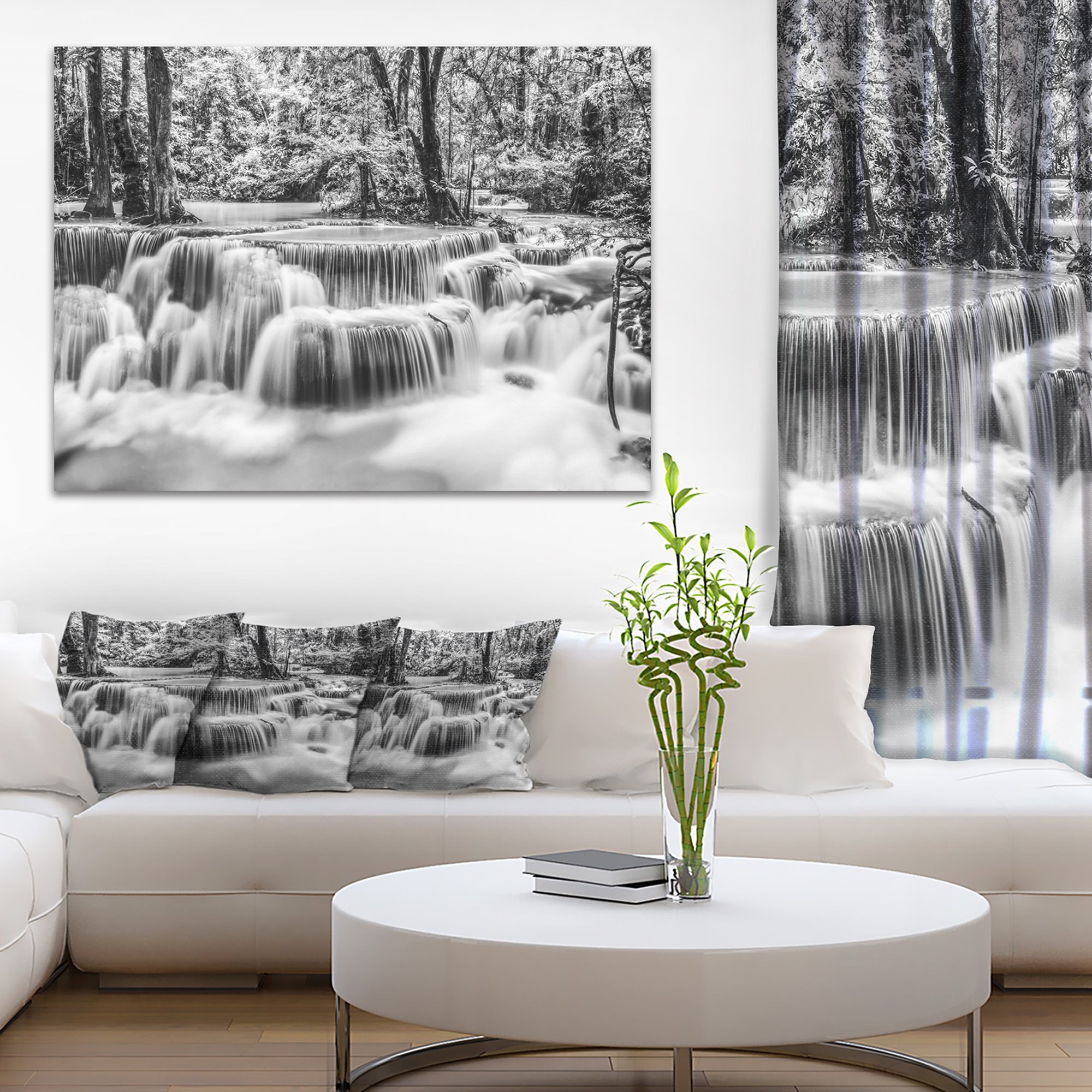 White Erawan Waterfall Landscape Canvas Wall Art Print - Nature Photography Decor for Living Room, Bedroom & Office