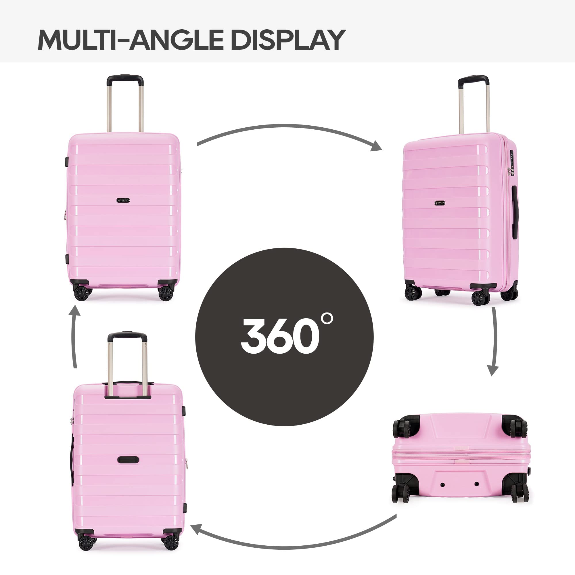 Expandable 3-Piece Luggage Set with Spinner Wheels & TSA Lock - Light Pink PP Material Suitcases (20/24/28 Inch) for Family Travel, Airplane Carry-On & Vacation Packing